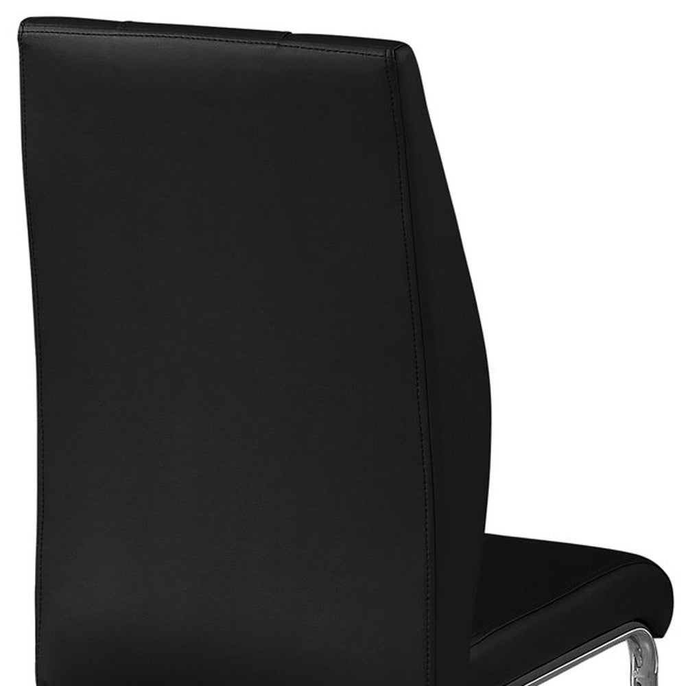 Set of Two Black And Silver Upholstered Faux Leather Dining Side Chairs