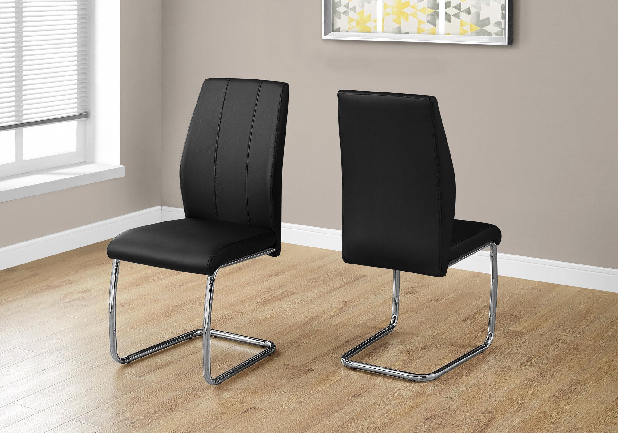 Set of Two Black And Silver Upholstered Faux Leather Dining Side Chairs
