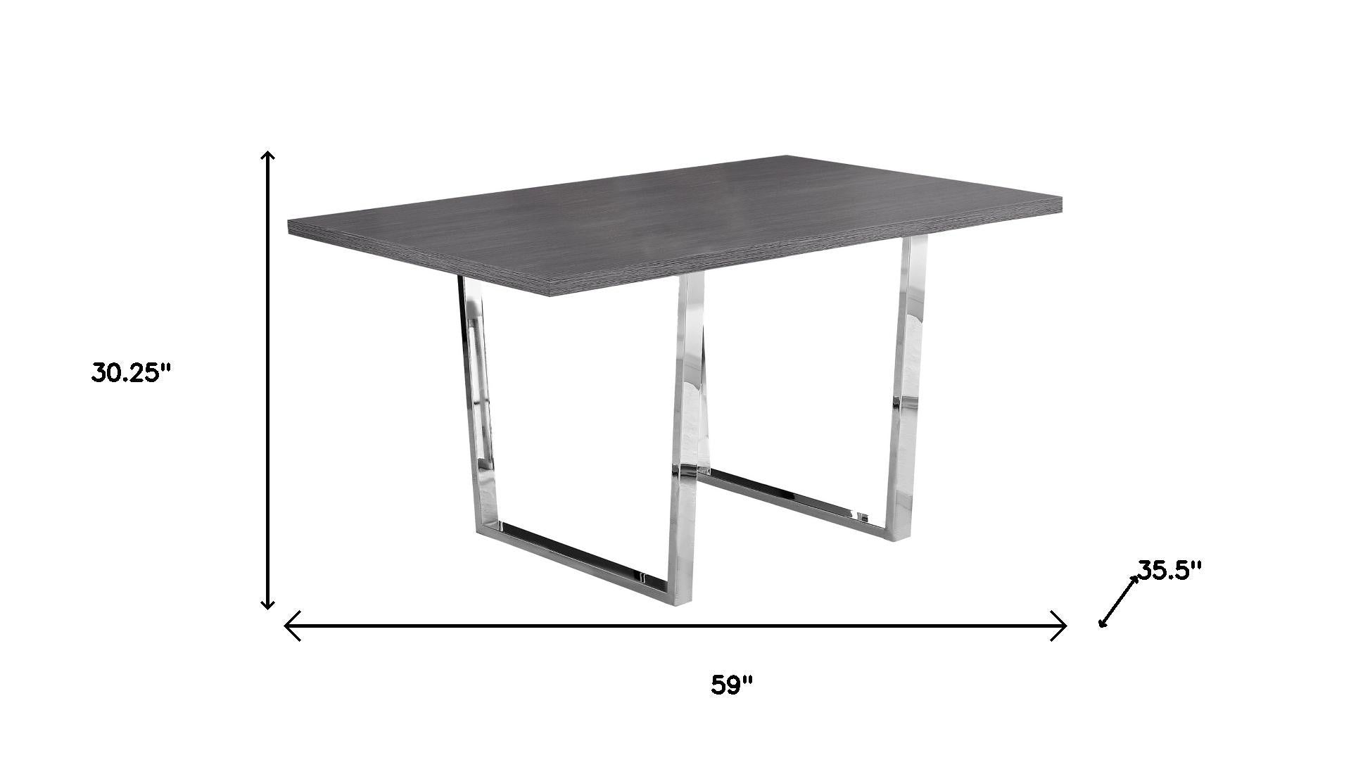 59" Taupe And Silver Metal Sled Base Dining Table
