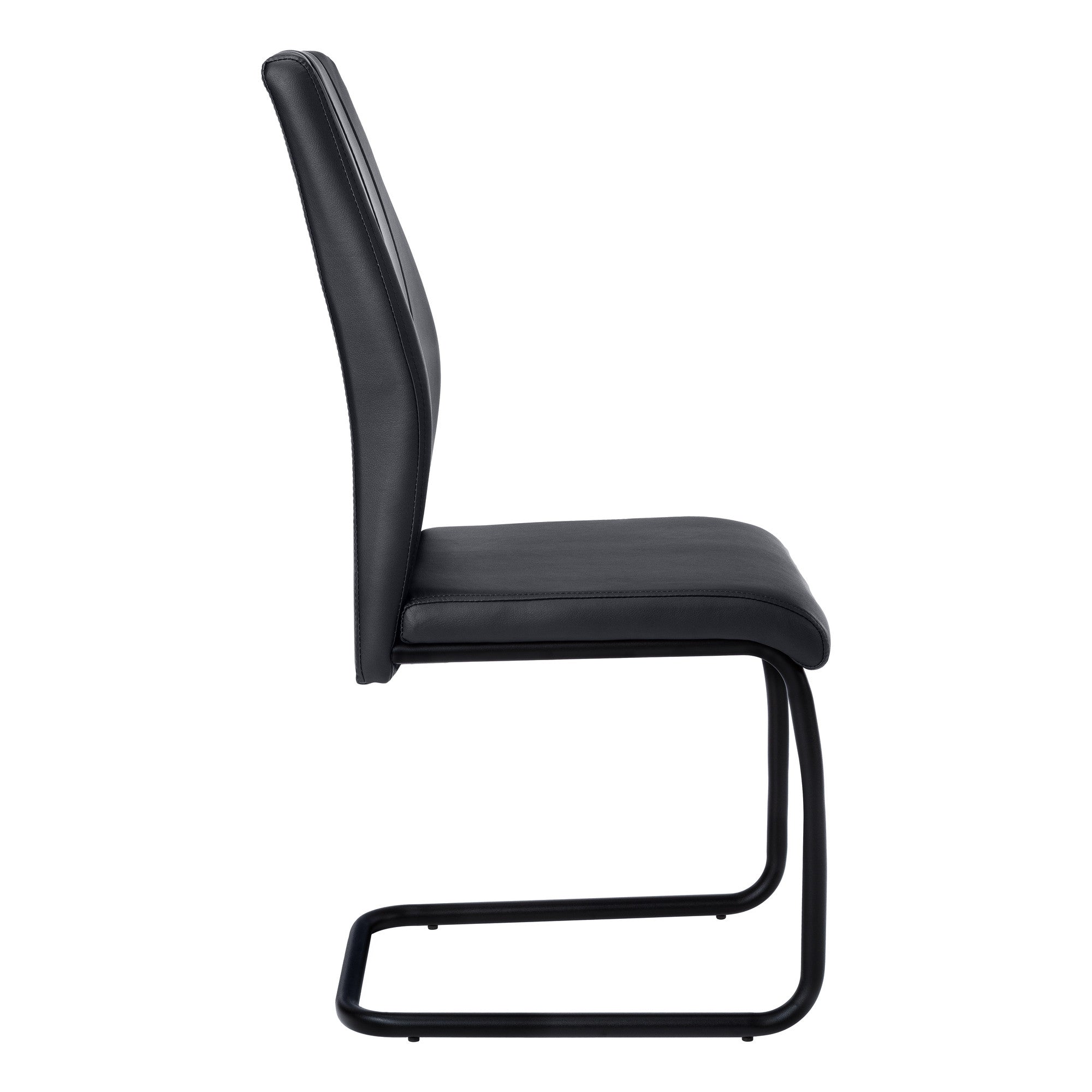 Set of Two Black Upholstered Faux Leather Dining Side Chairs