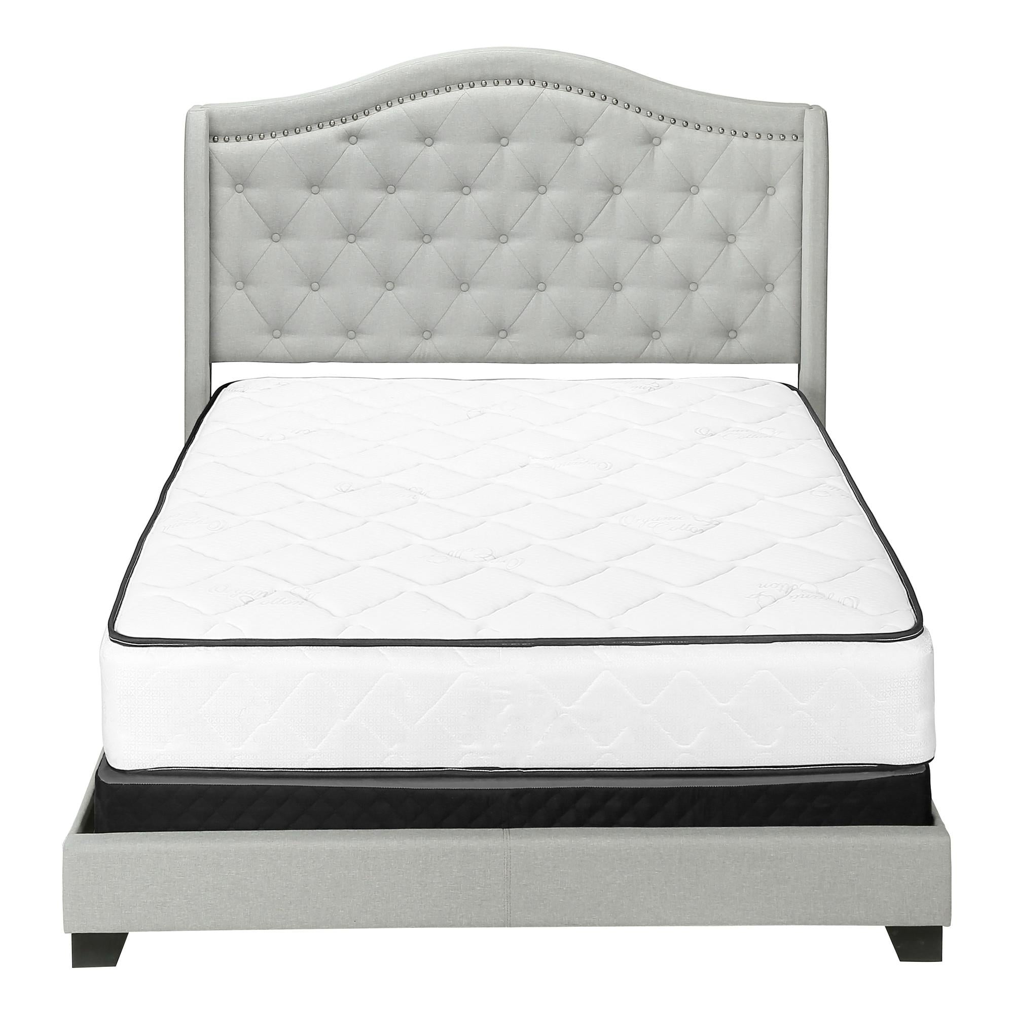 Light Gray and Gray Wood Tufted Upholstered Queen Bed Frame with Nailhead Trim