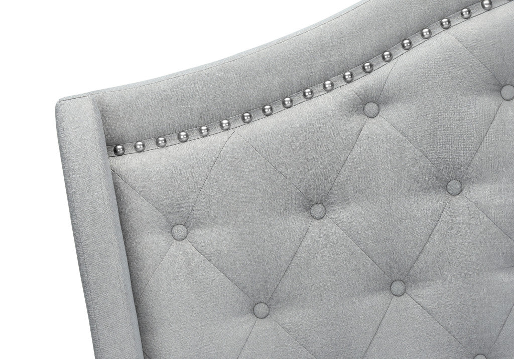 Light Gray and Gray Wood Tufted Upholstered Queen Bed Frame with Nailhead Trim