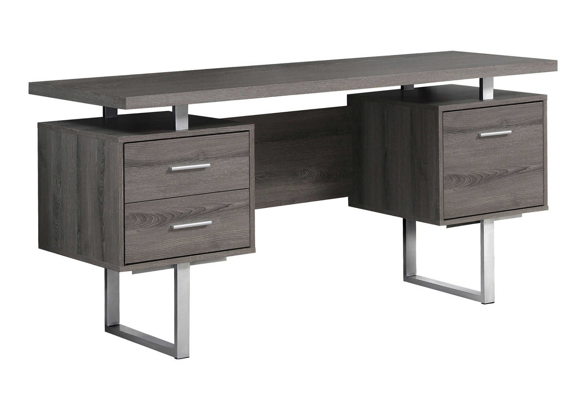 60" Taupe and Silver Computer Desk With Three Drawers