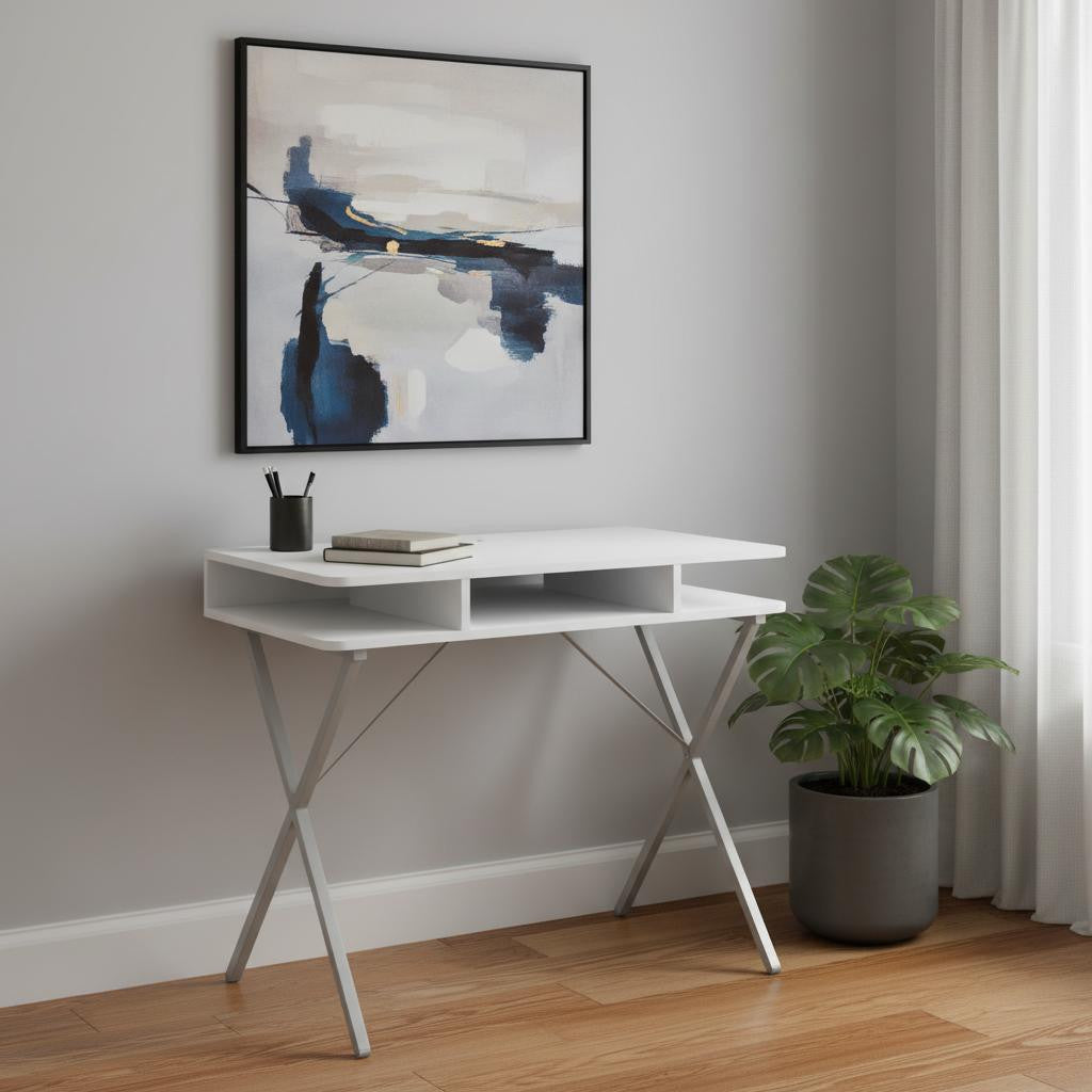 32" White and Silver Computer Desk