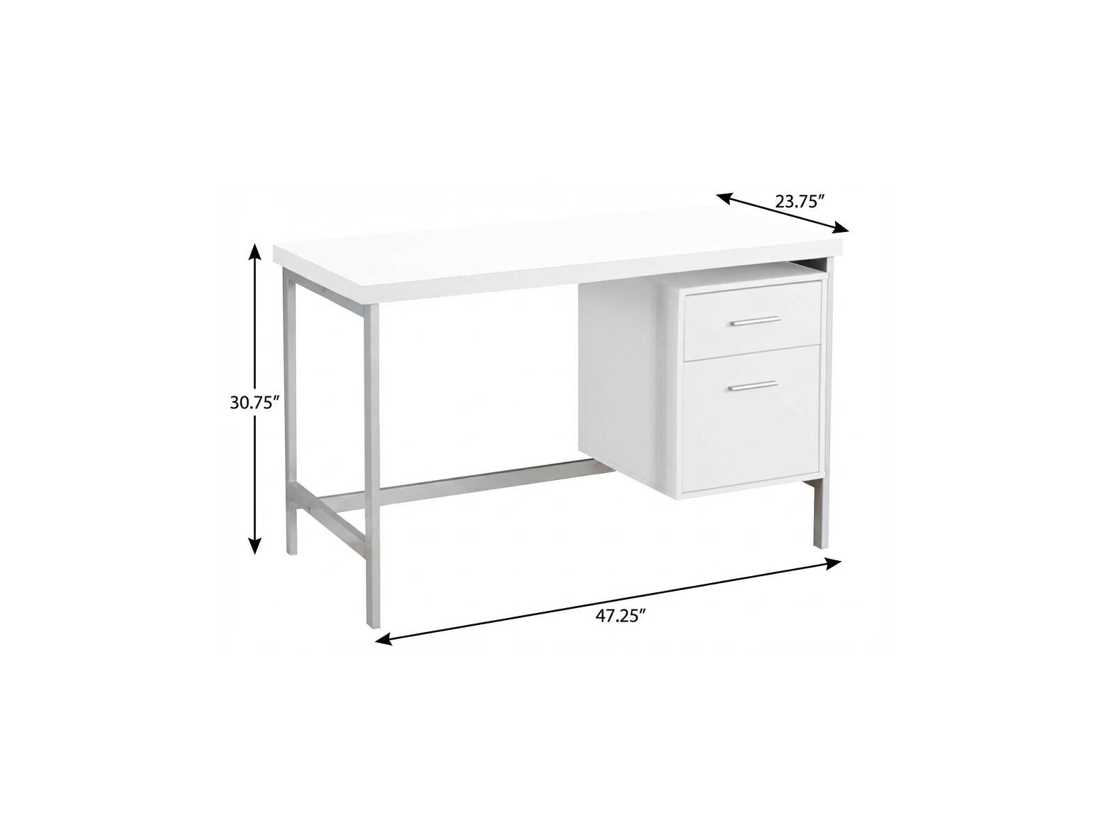 47" White and Silver Computer Desk With Two Drawers