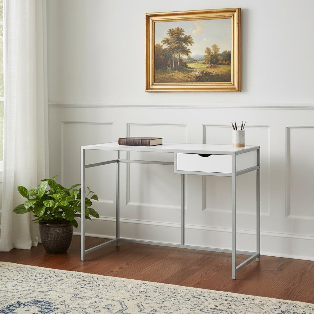 42" White and Silver Computer Desk