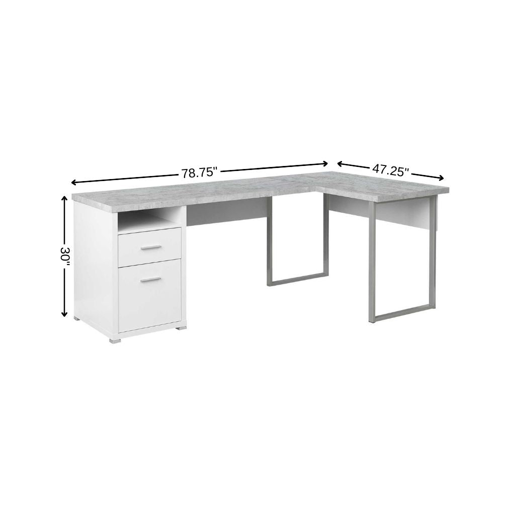 78" Gray and Silver L Shape Computer Desk With Two Drawers