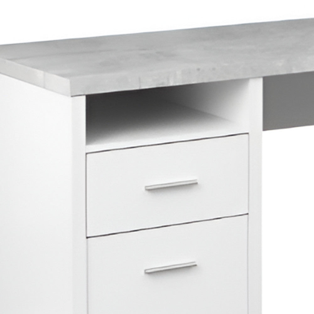 78" Gray and Silver L Shape Computer Desk With Two Drawers