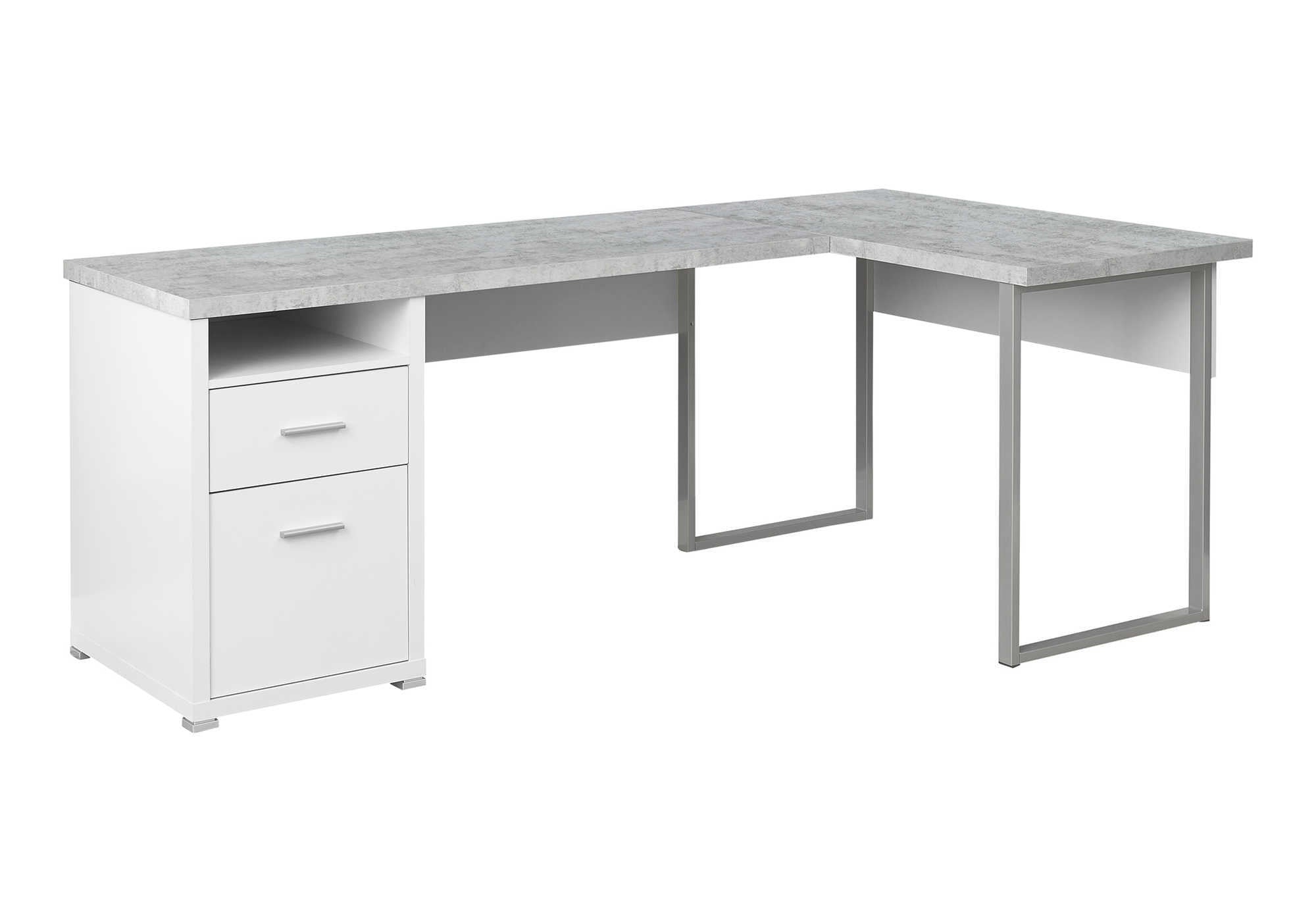 78" Gray and Silver L Shape Computer Desk With Two Drawers