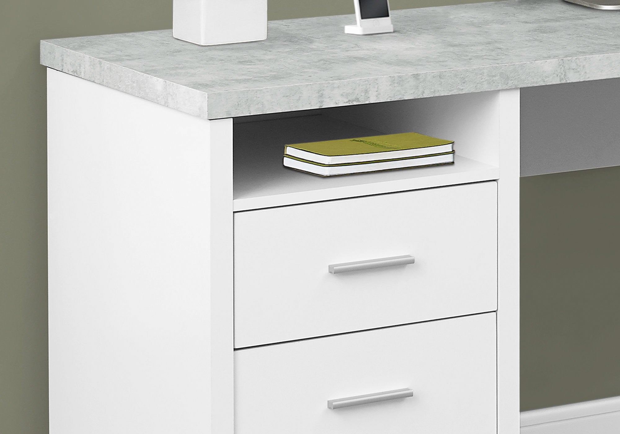 78" Gray and Silver L Shape Computer Desk With Two Drawers