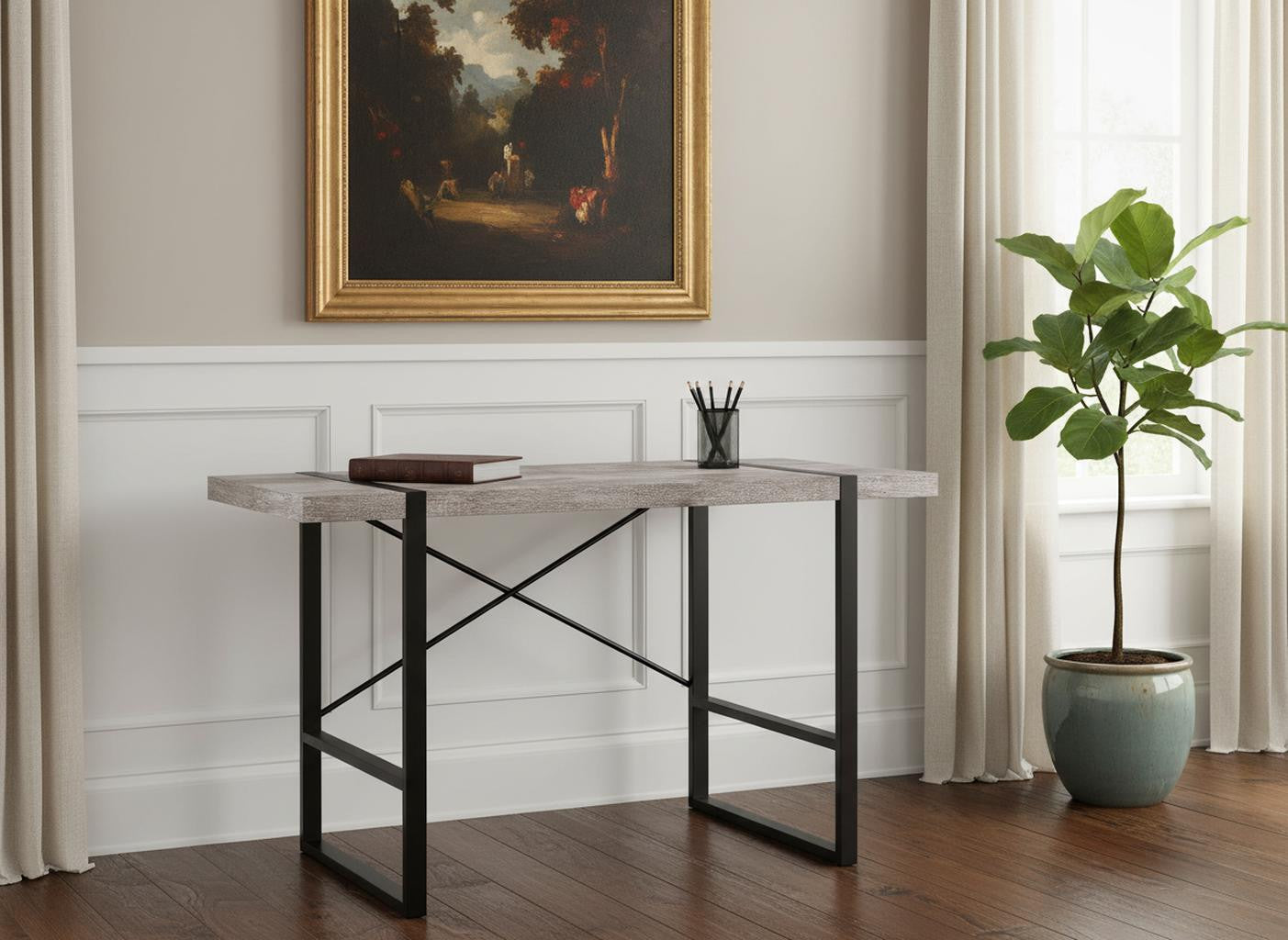 49" Taupe and Black Computer Desk