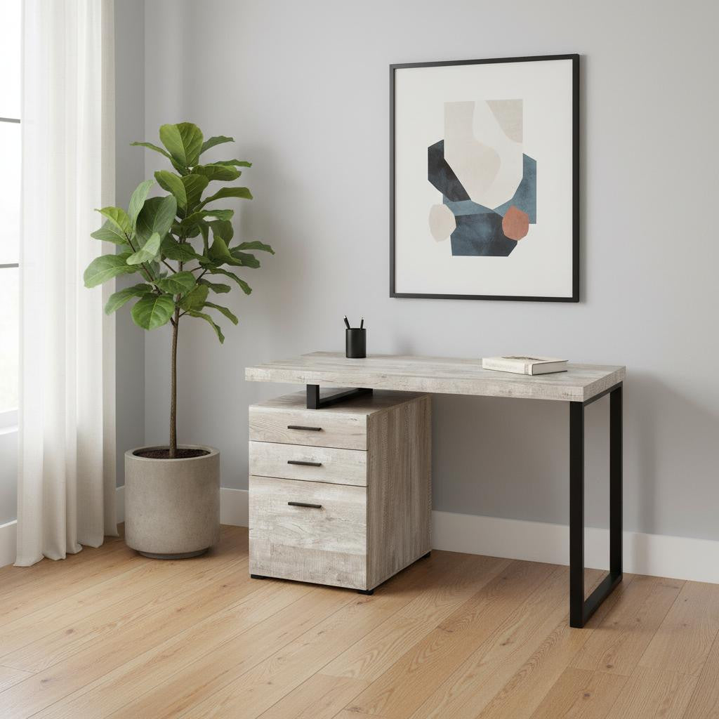 47" Taupe and Black Computer Desk With Three Drawers
