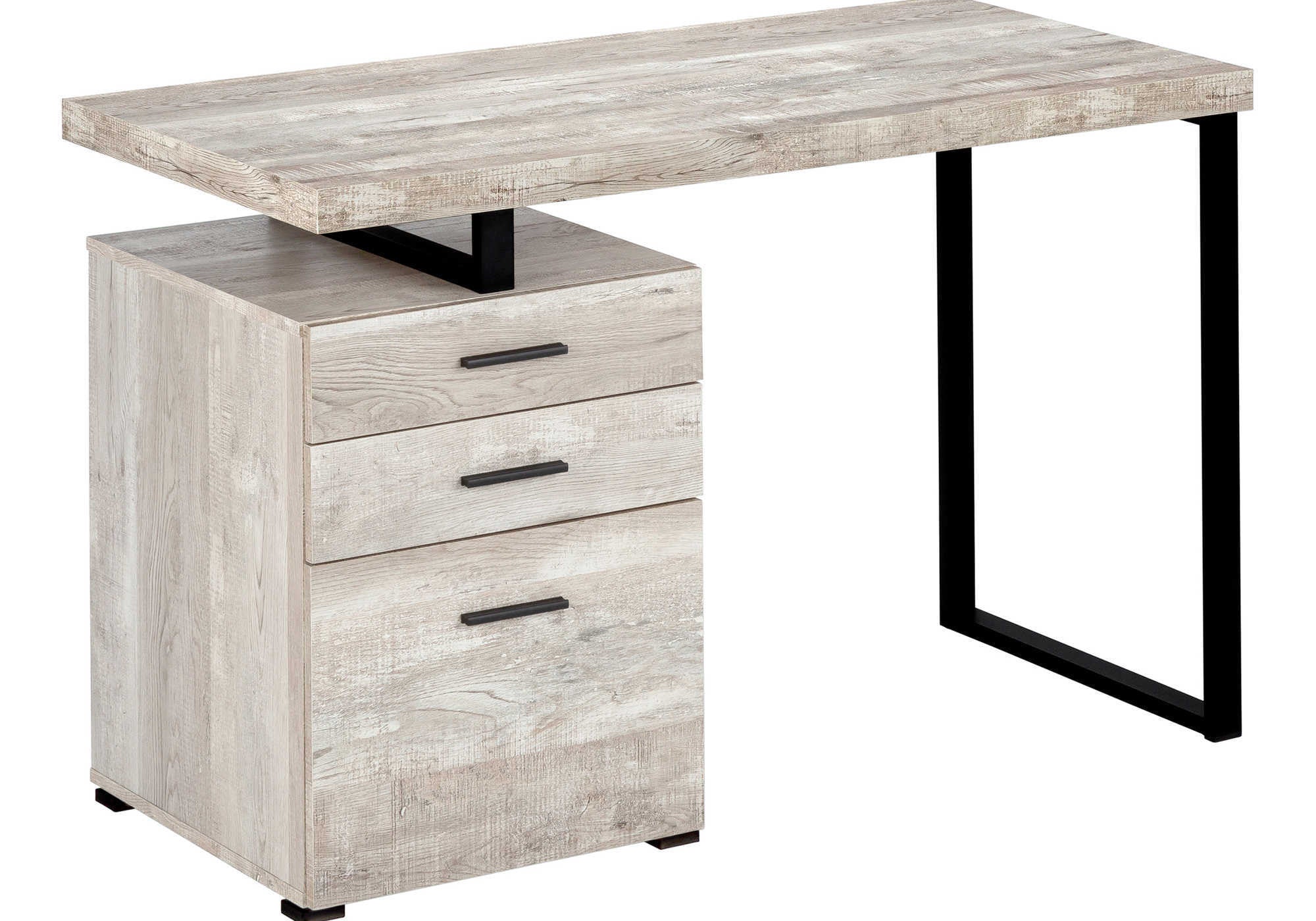 47" Taupe and Black Computer Desk With Three Drawers