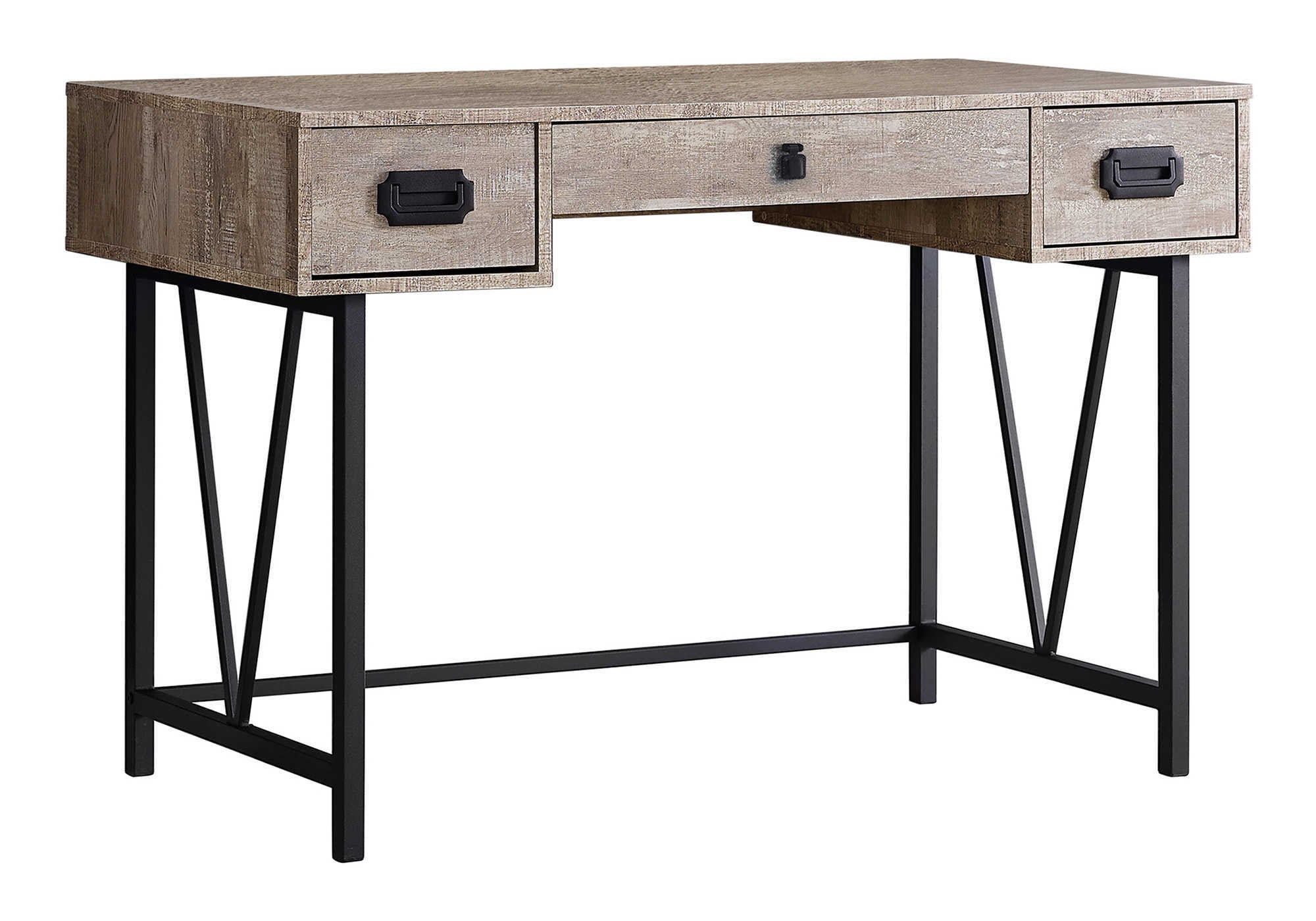 47" Taupe and Black Computer Desk With Three Drawers