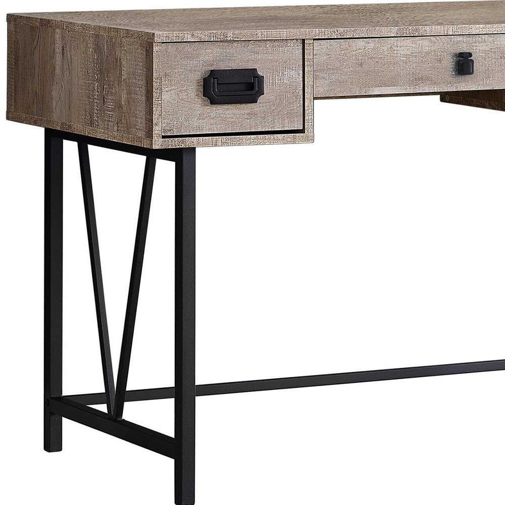47" Taupe and Black Computer Desk With Three Drawers