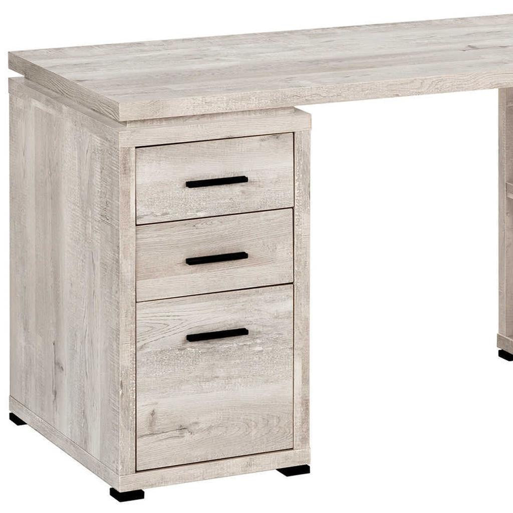 60" Taupe L Shape Computer Desk With Three Drawers