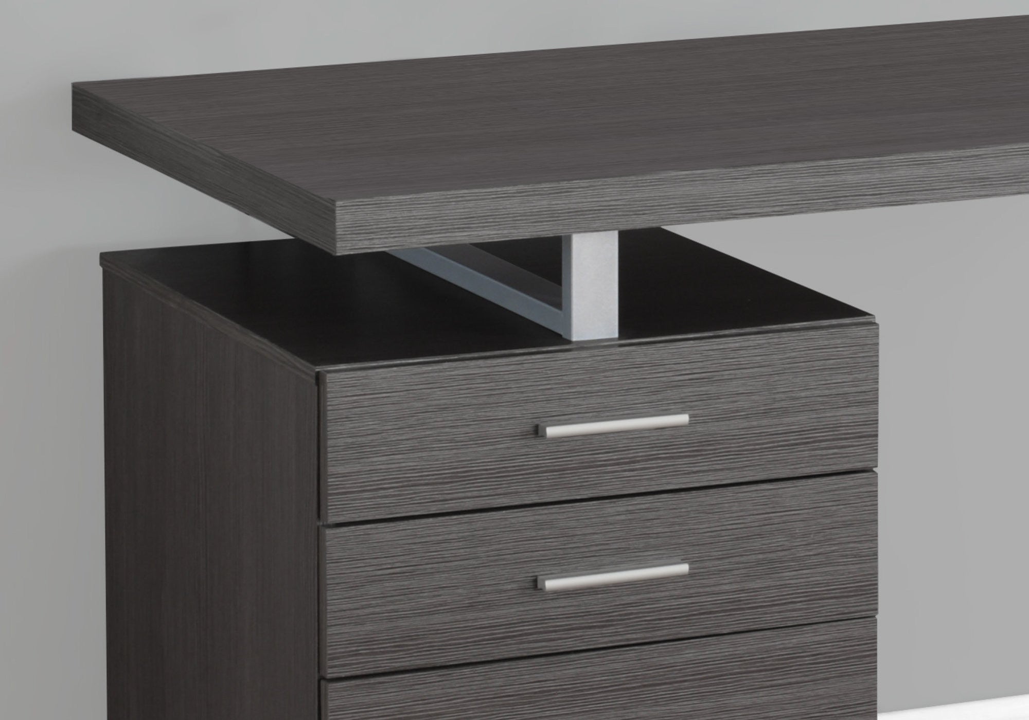 47" Gray and Silver Computer Desk With Three Drawers