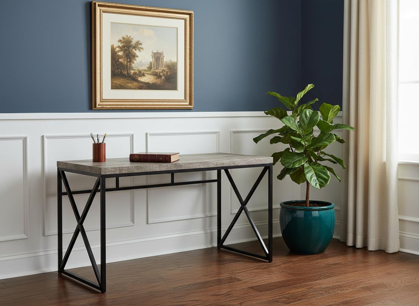 47" Taupe and Black Computer Desk