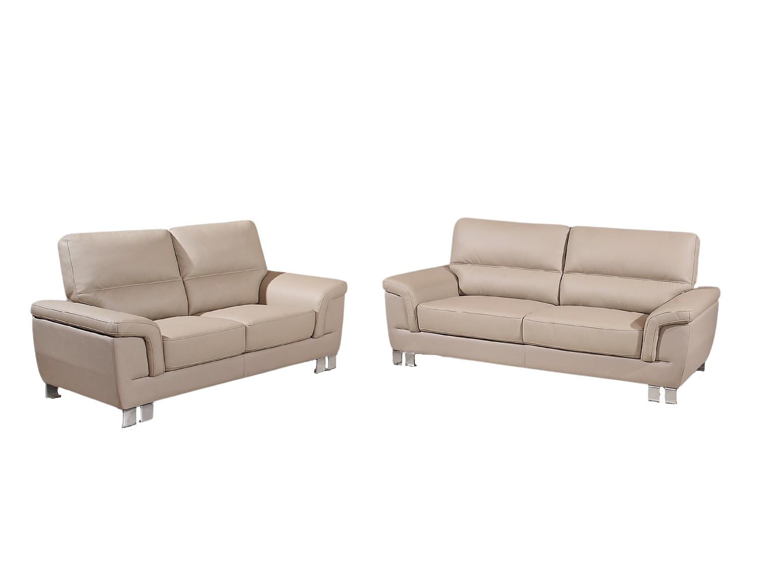 Two Piece Indoor Beige Faux Leather Five Person Seating Set