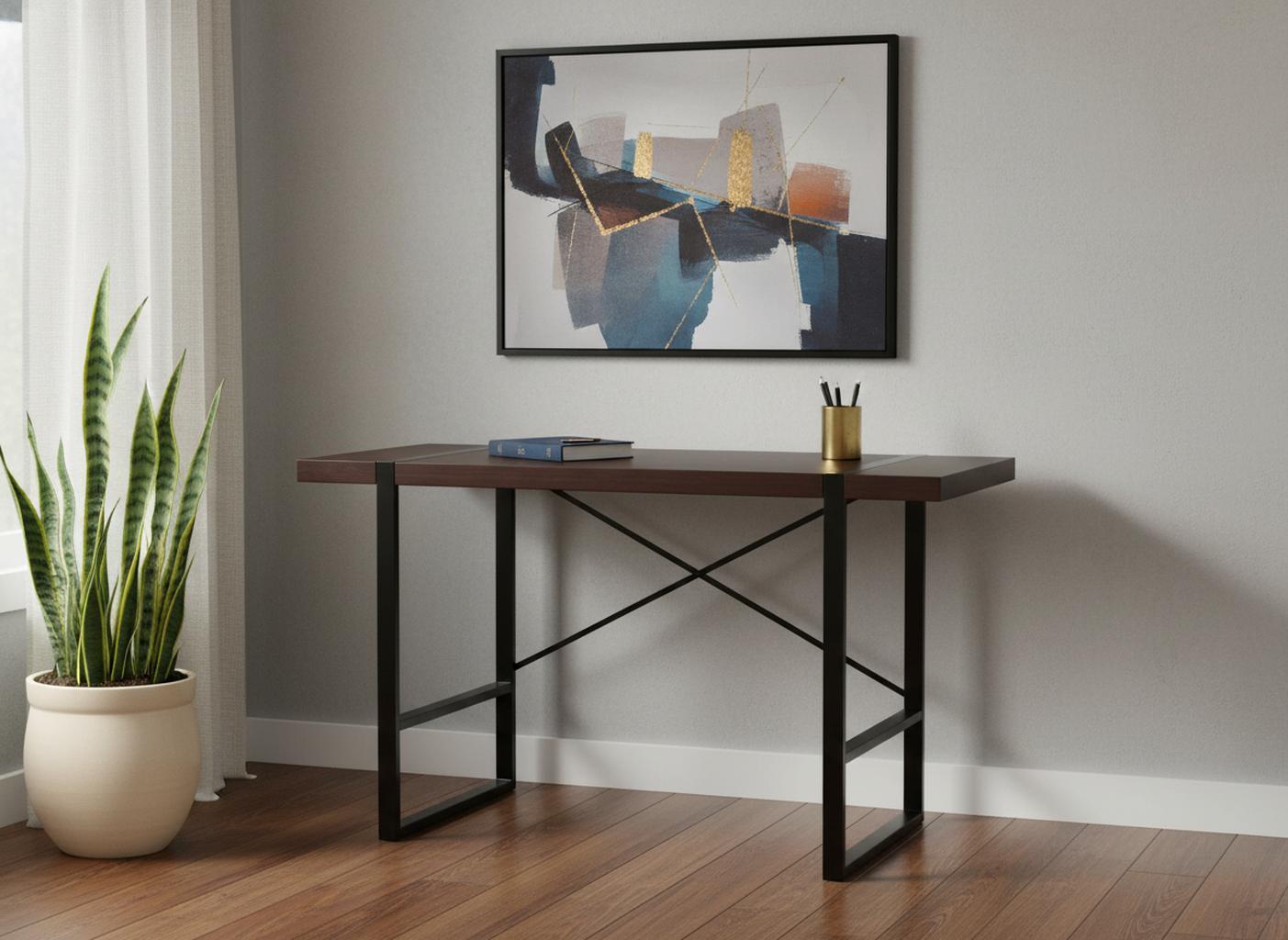 49" Dark Brown and Black Computer Desk