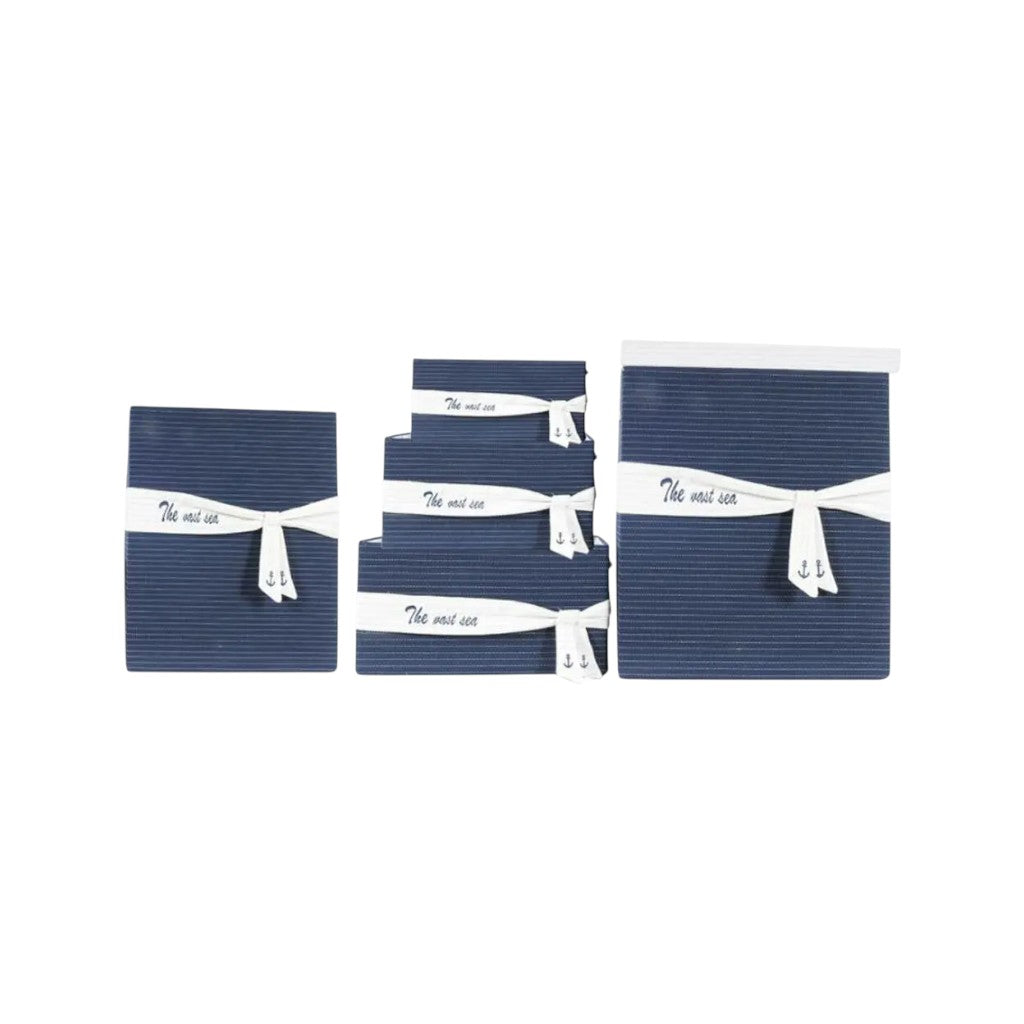 13.5" X 17" X 22.5" Blue Fabric Basket With Bow  Decoration Set Of 5