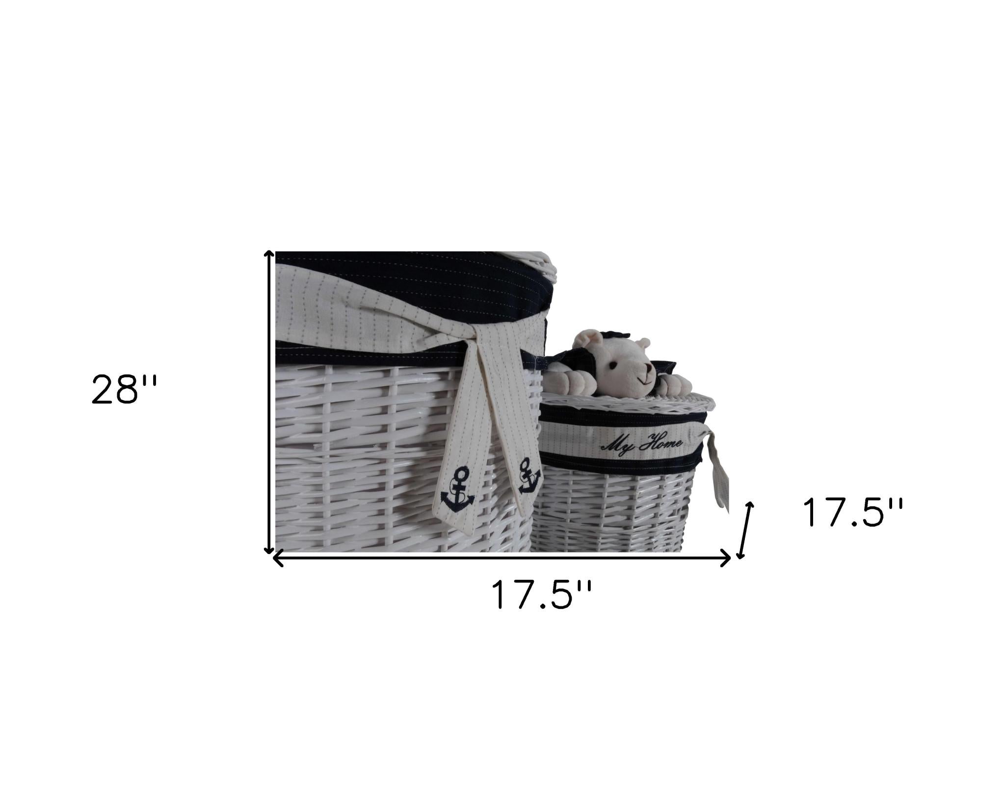 Set of Four Blue And White Rattan Basket