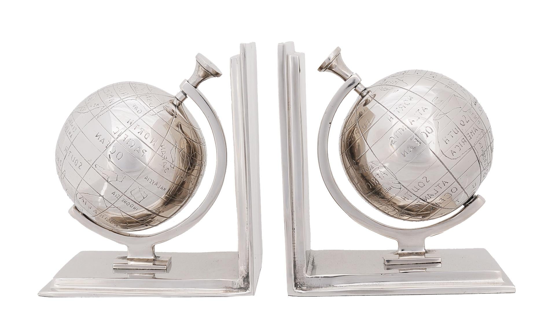 Set of Two Aluminum  Globe Bookend