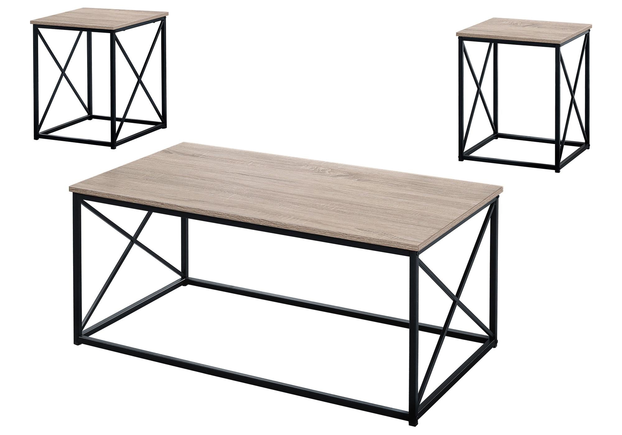 Set of Three 42" Beige And Black Metal Coffee Table