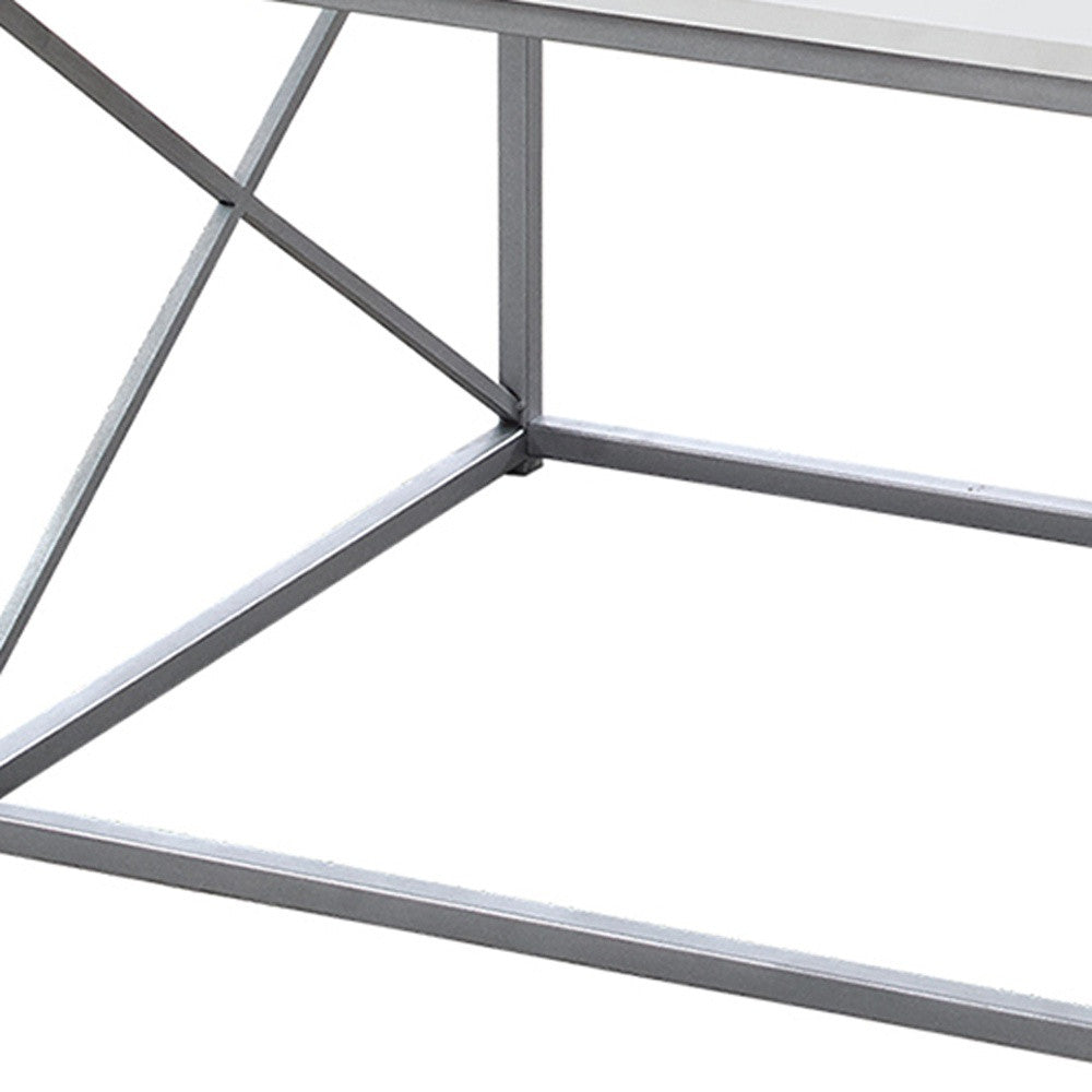 Set of Three 42" White And Silver Metal Coffee Table