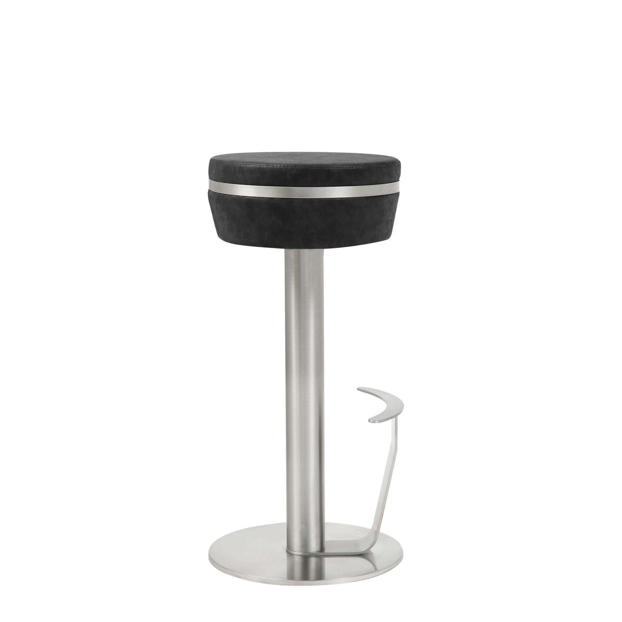 30" Black and Silver Faux Leather and Steel Bar Height Bar Chair