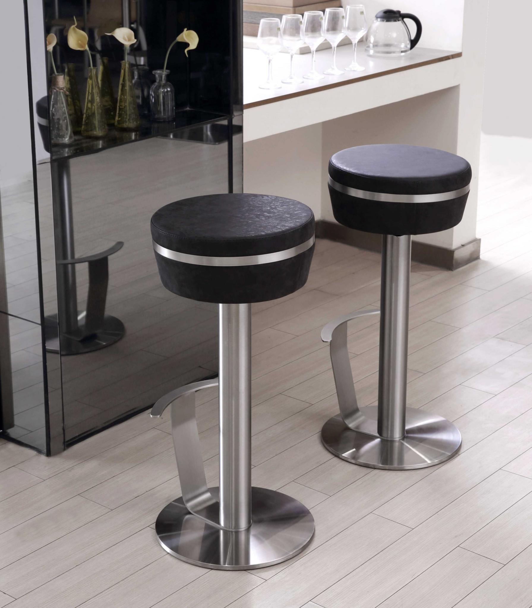 30" Black and Silver Faux Leather and Steel Bar Height Bar Chair
