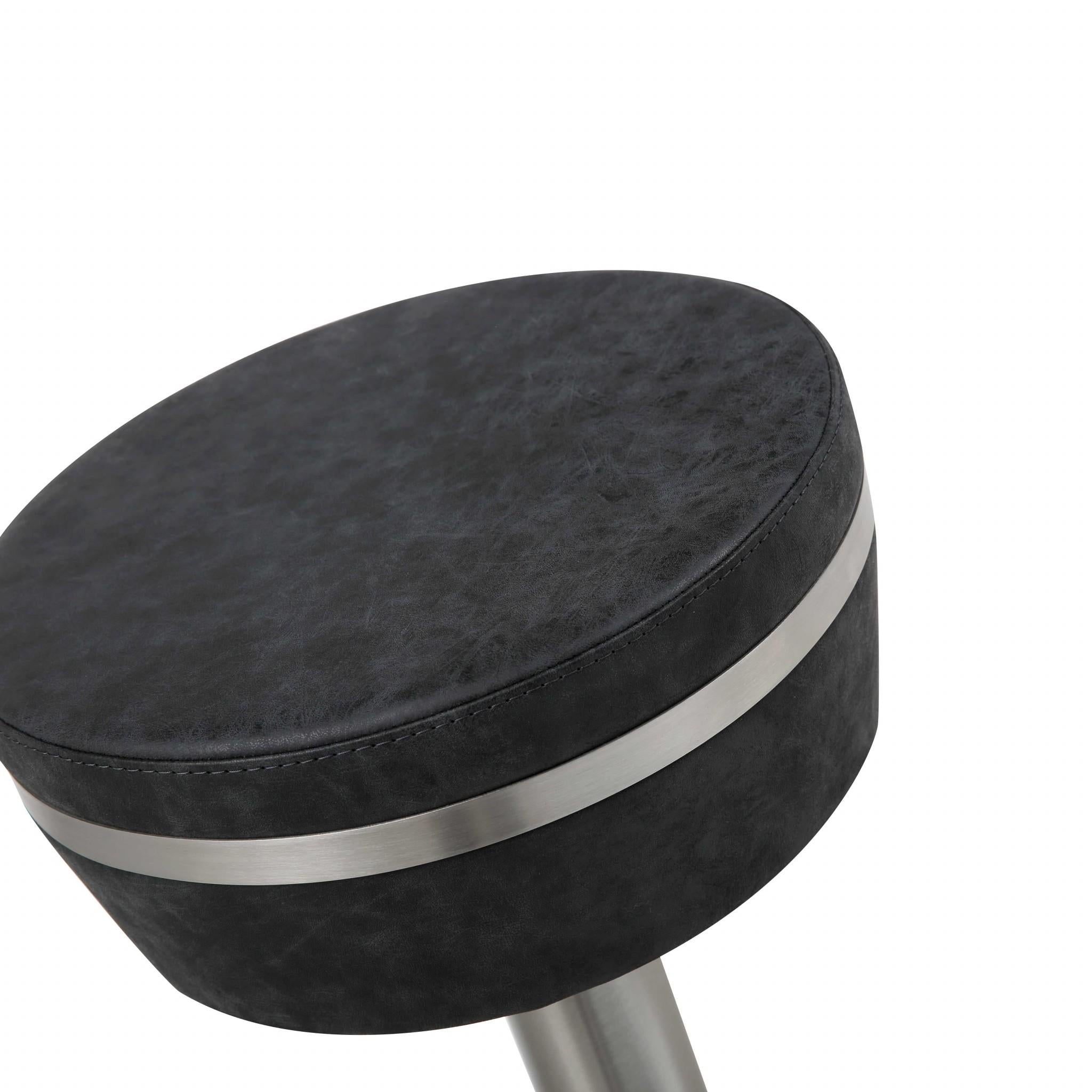 30" Black and Silver Faux Leather and Steel Bar Height Bar Chair