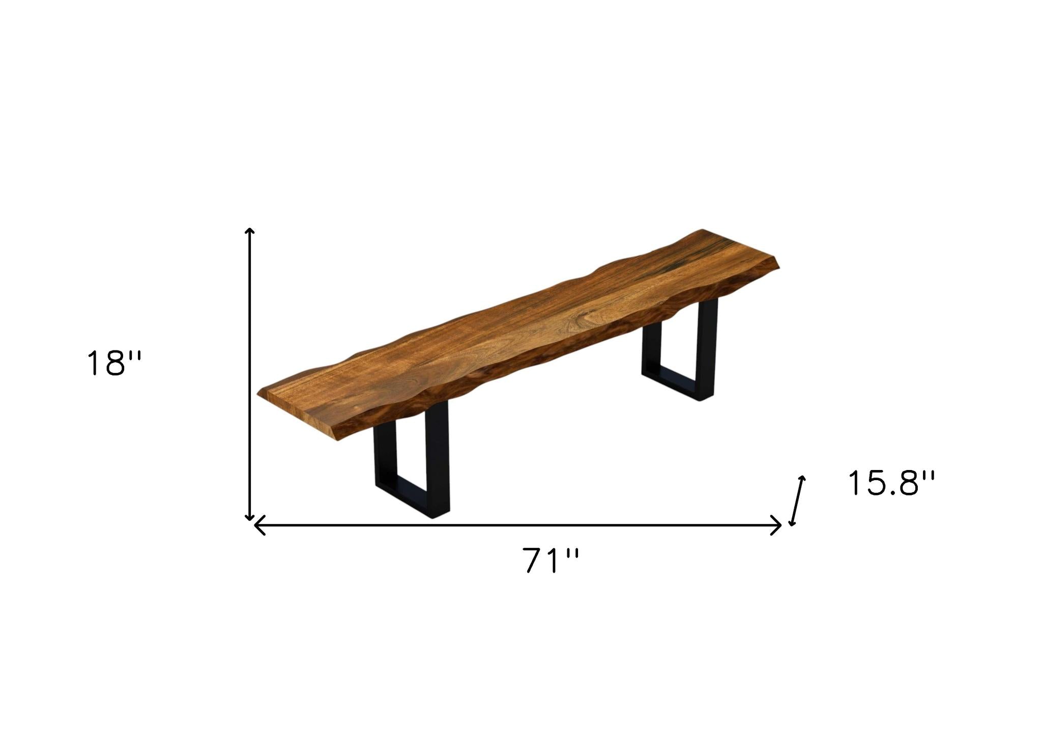 71" Live Edge Acacia Wood Bench With Black Metal Legs