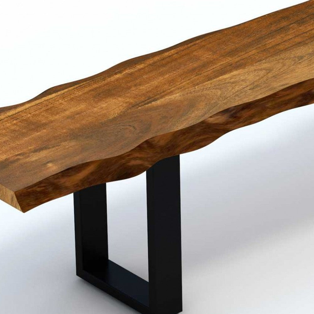 71" Live Edge Acacia Wood Bench With Black Metal Legs