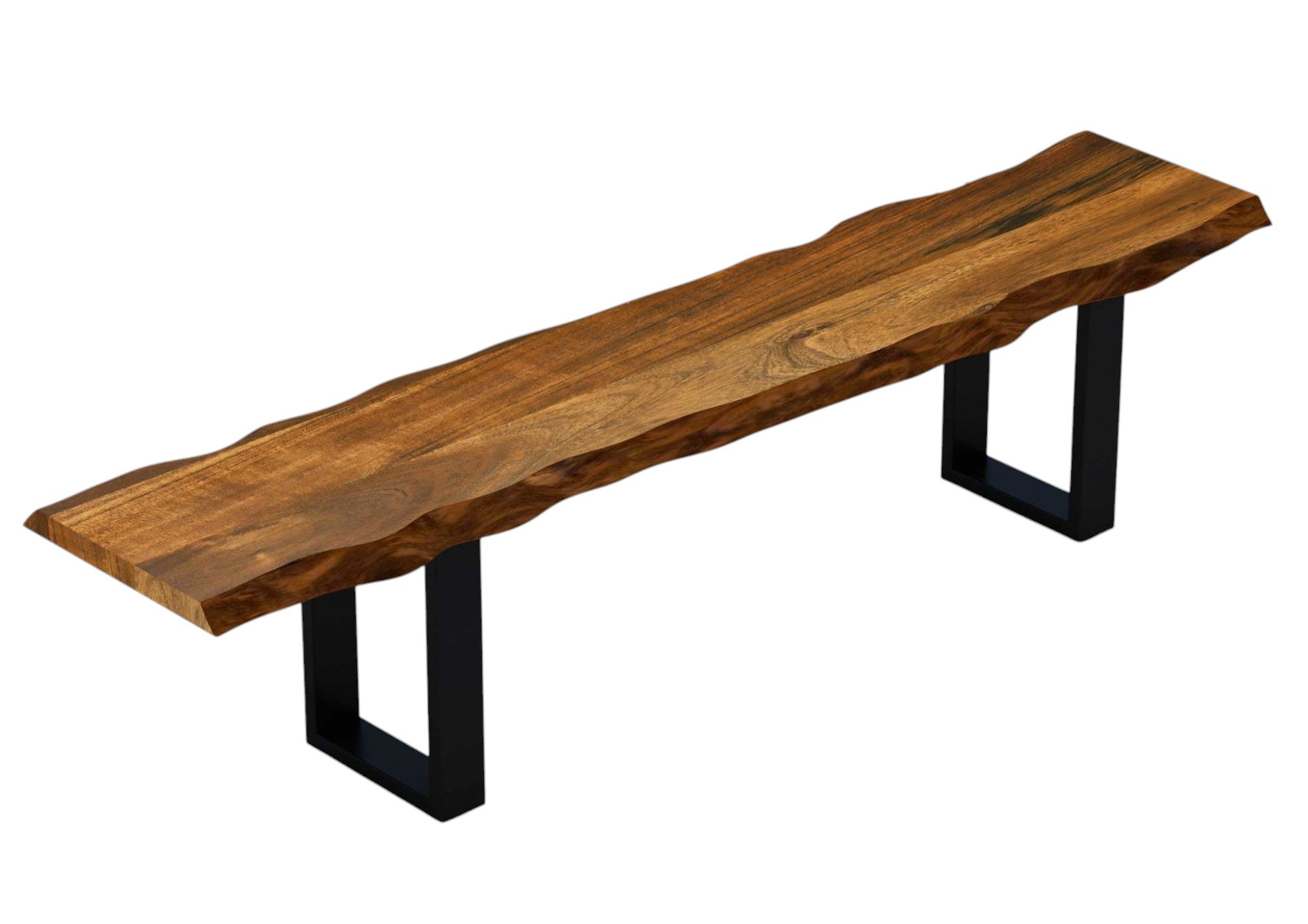 71" Live Edge Acacia Wood Bench With Black Metal Legs