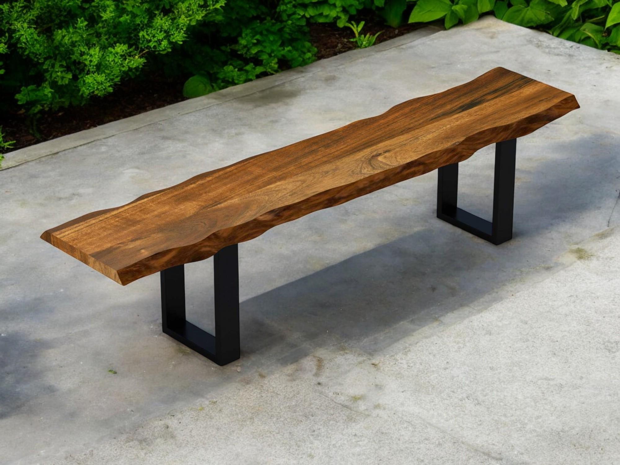 71" Live Edge Acacia Wood Bench With Black Metal Legs
