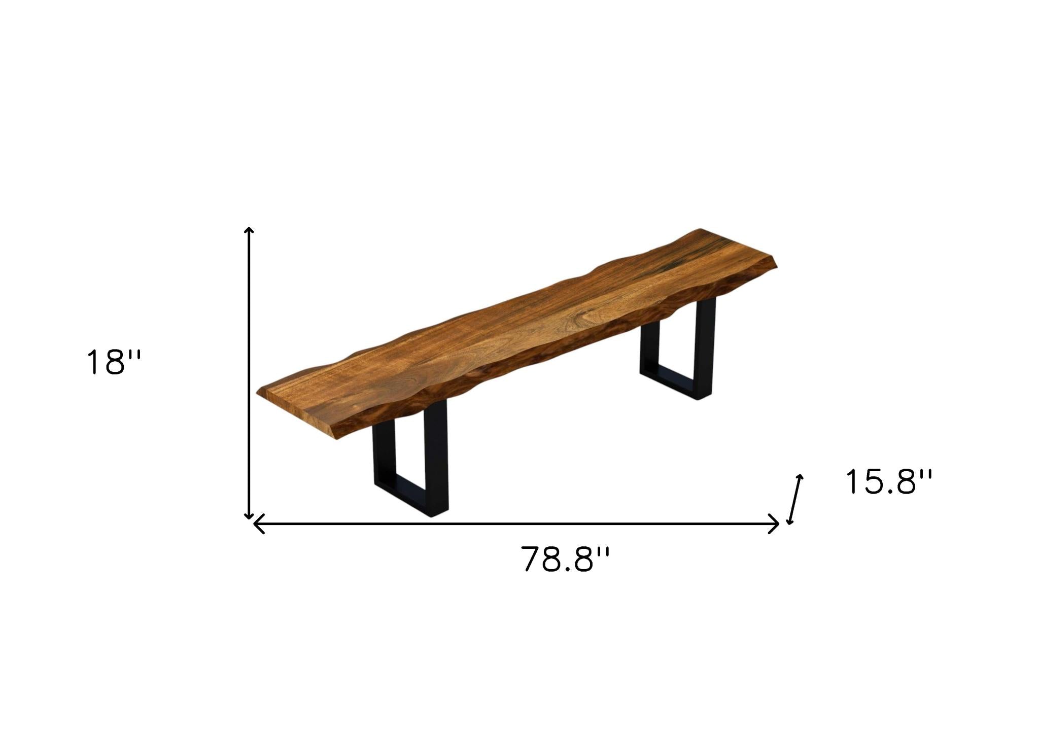 71" Live Edge Acacia Wood Bench With Black Metal Legs