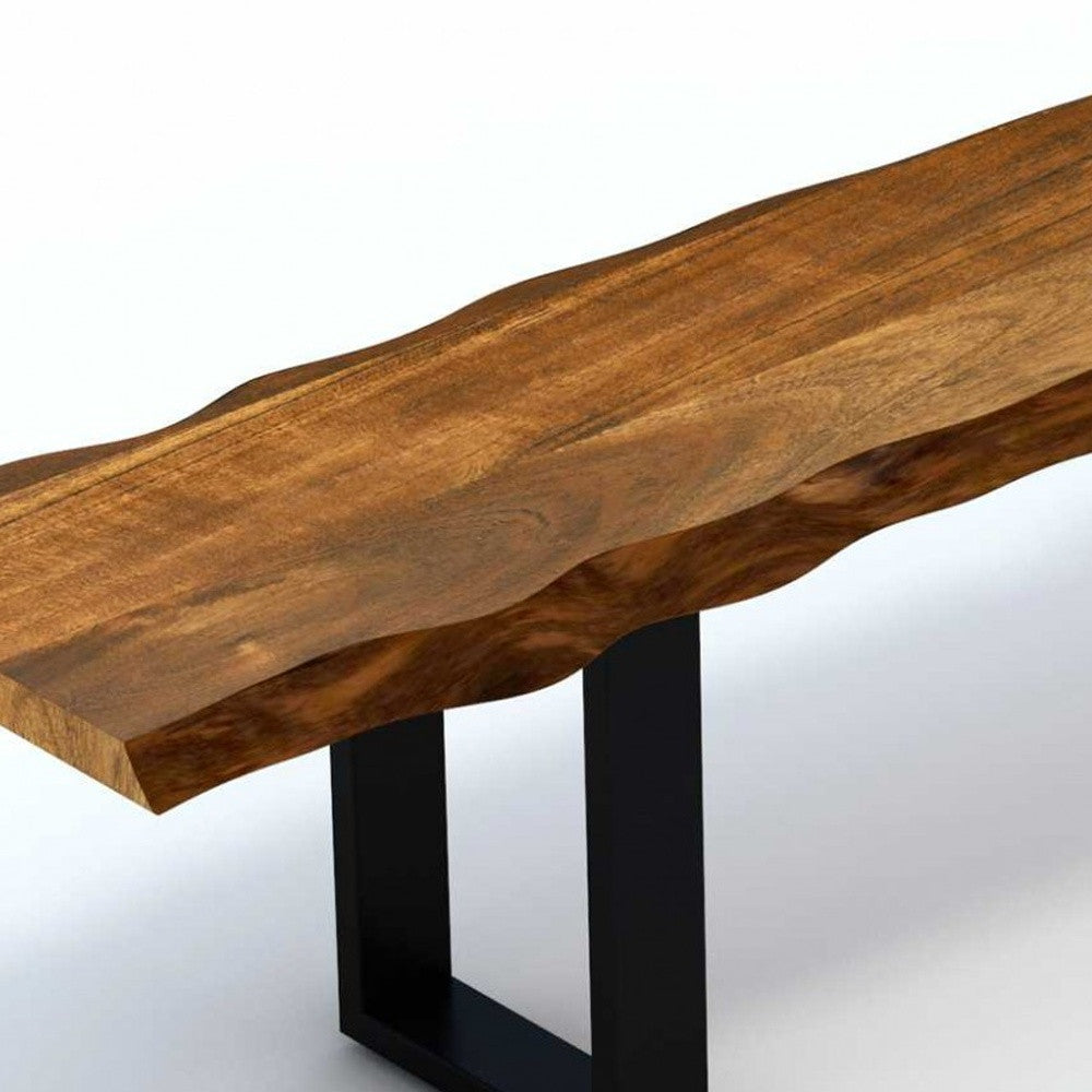 71" Live Edge Acacia Wood Bench With Black Metal Legs