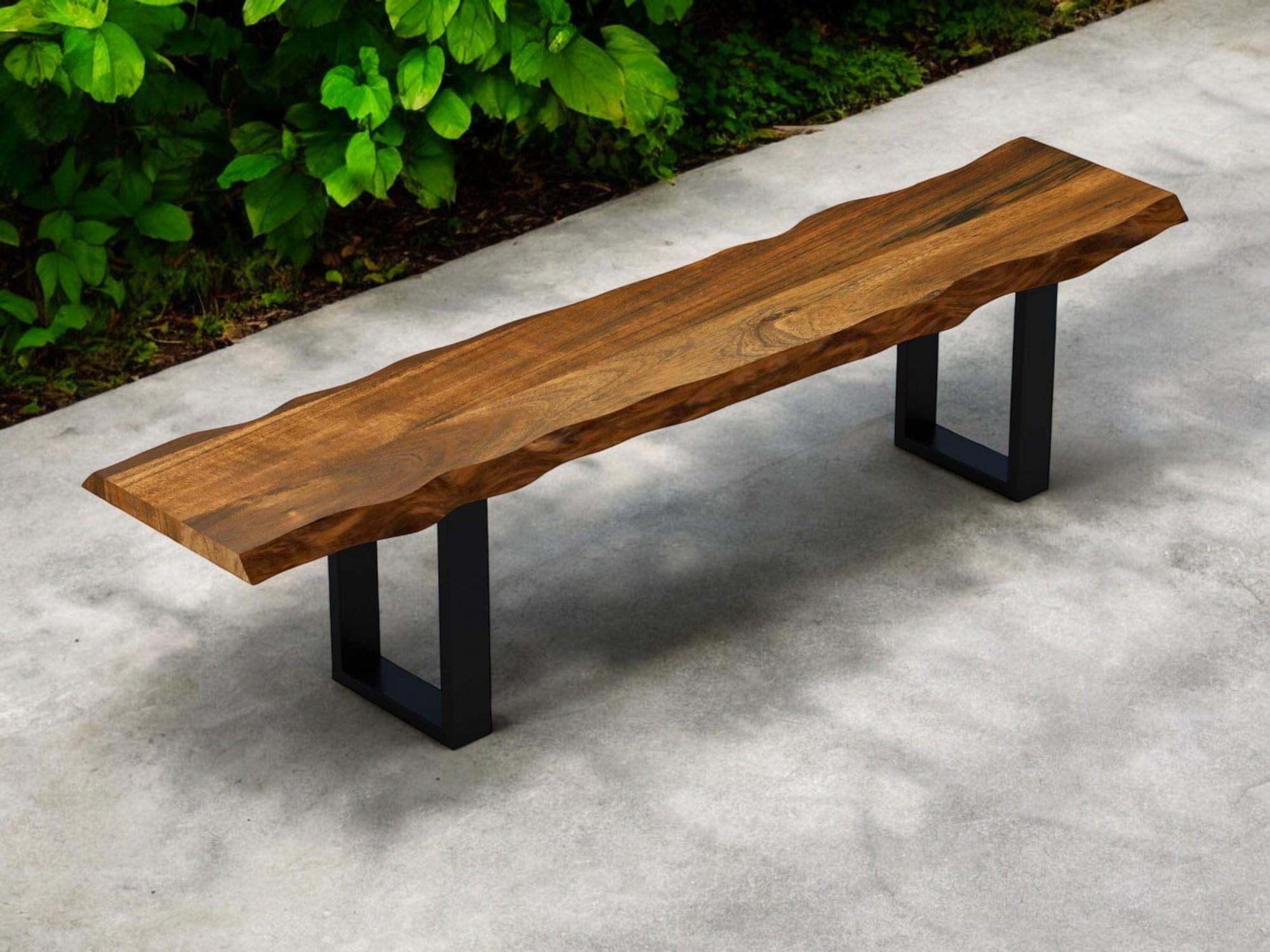 71" Live Edge Acacia Wood Bench With Black Metal Legs