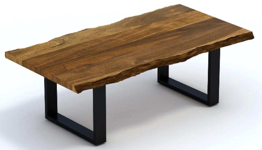 51" Solid Wood and Iron Free Form Sled Coffee Table
