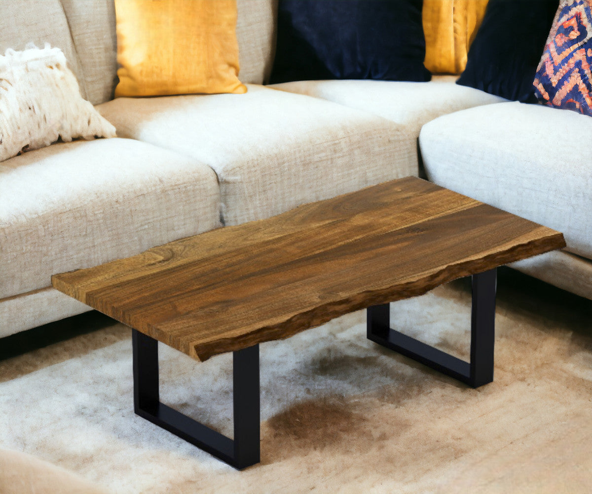 51" Solid Wood and Iron Free Form Sled Coffee Table