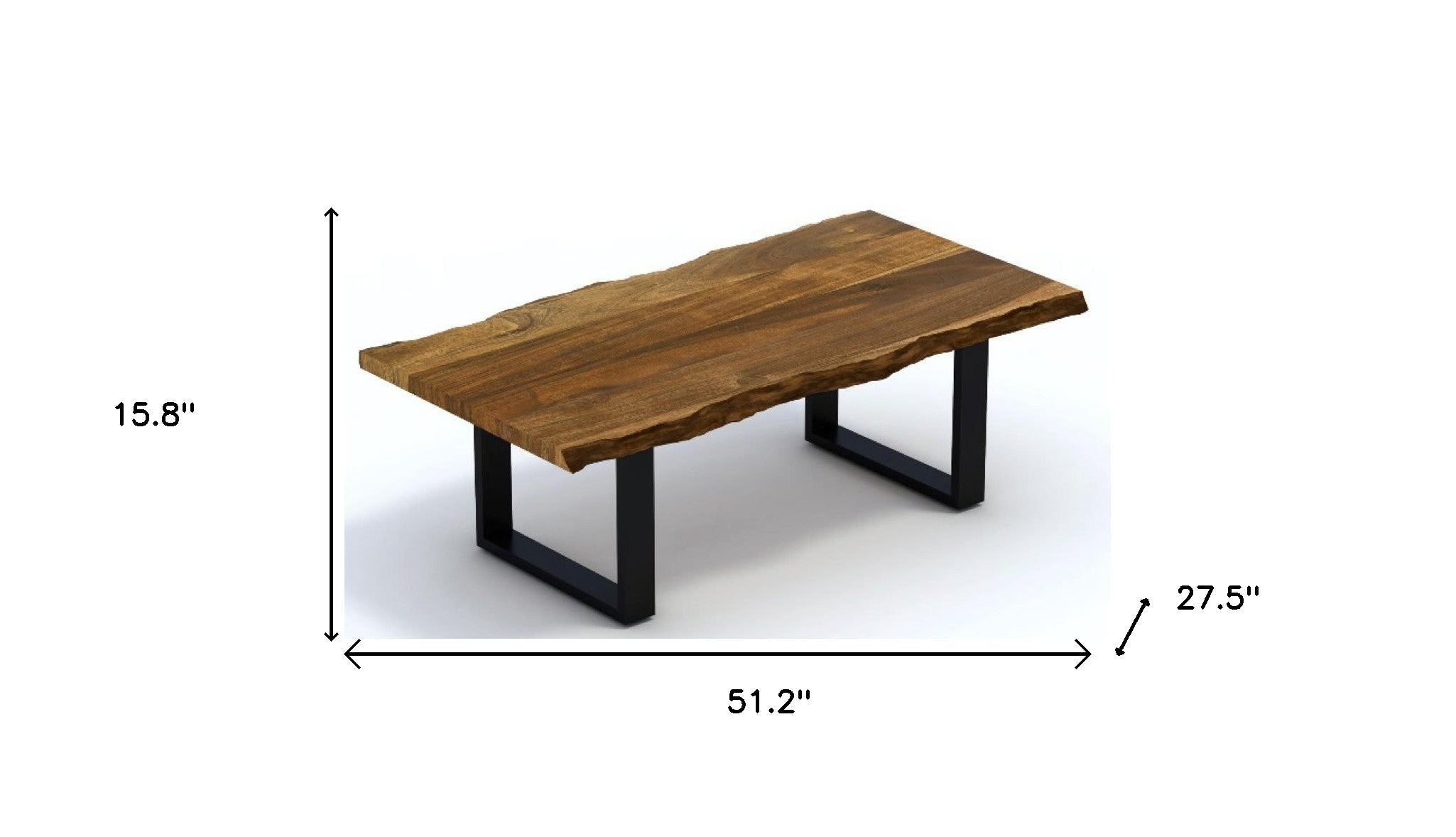 51" Solid Wood and Iron Free Form Sled Coffee Table