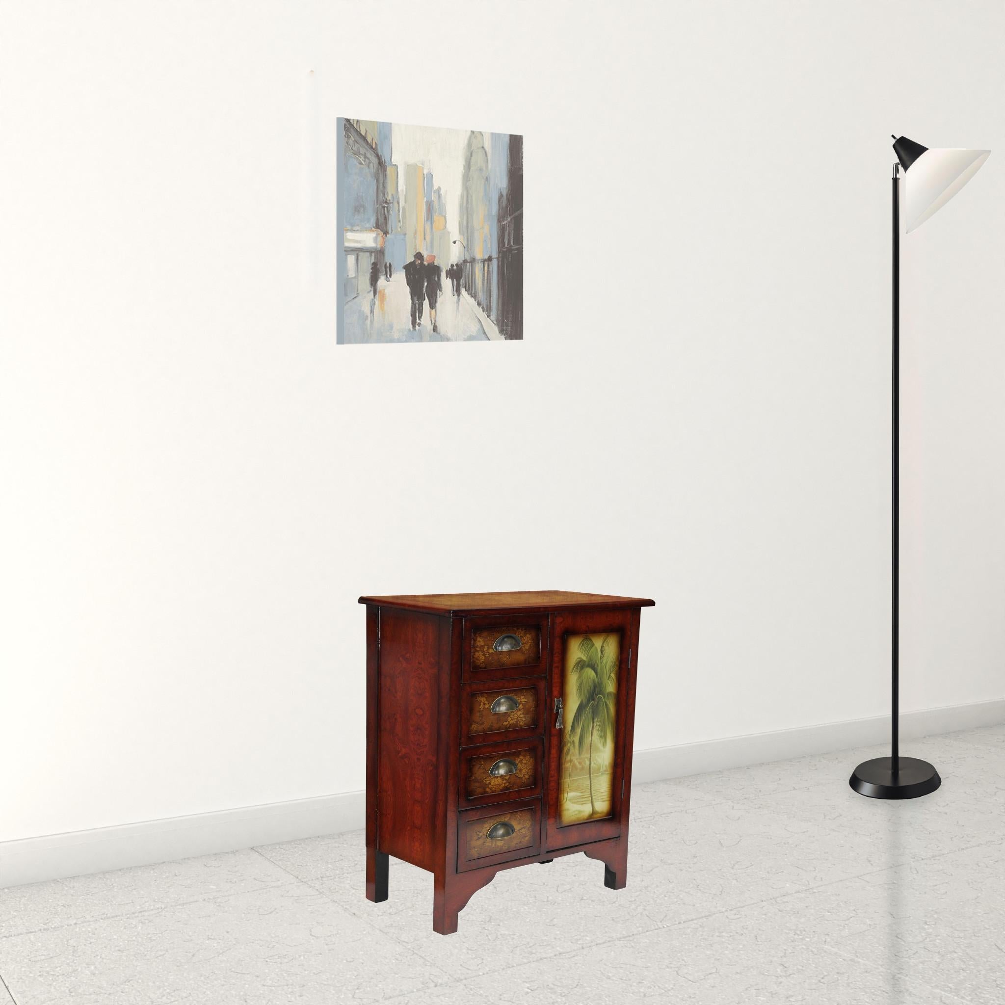 Golden Palm Tree Accent Cabinet