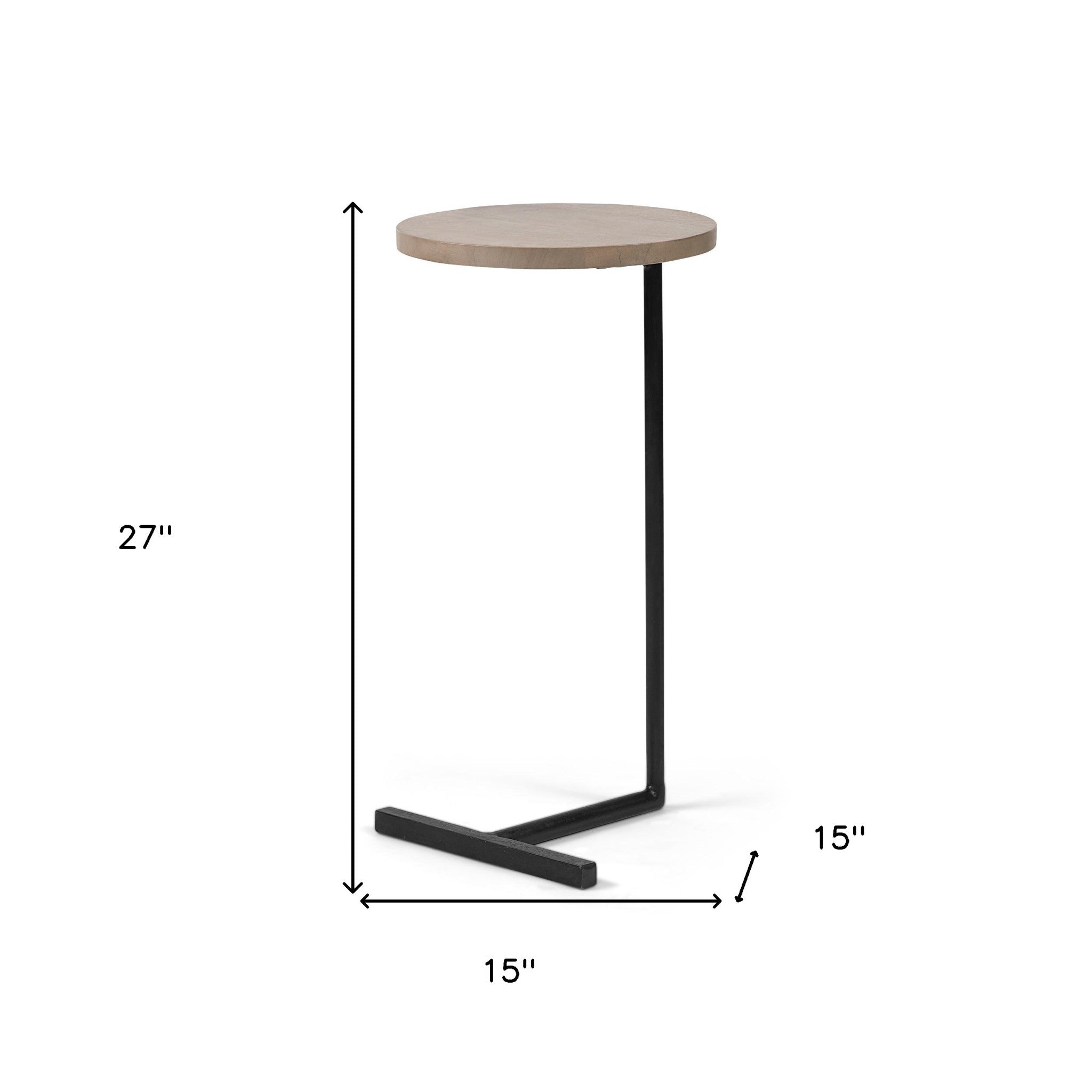 15" Natural and Black Solid Wood and Metal