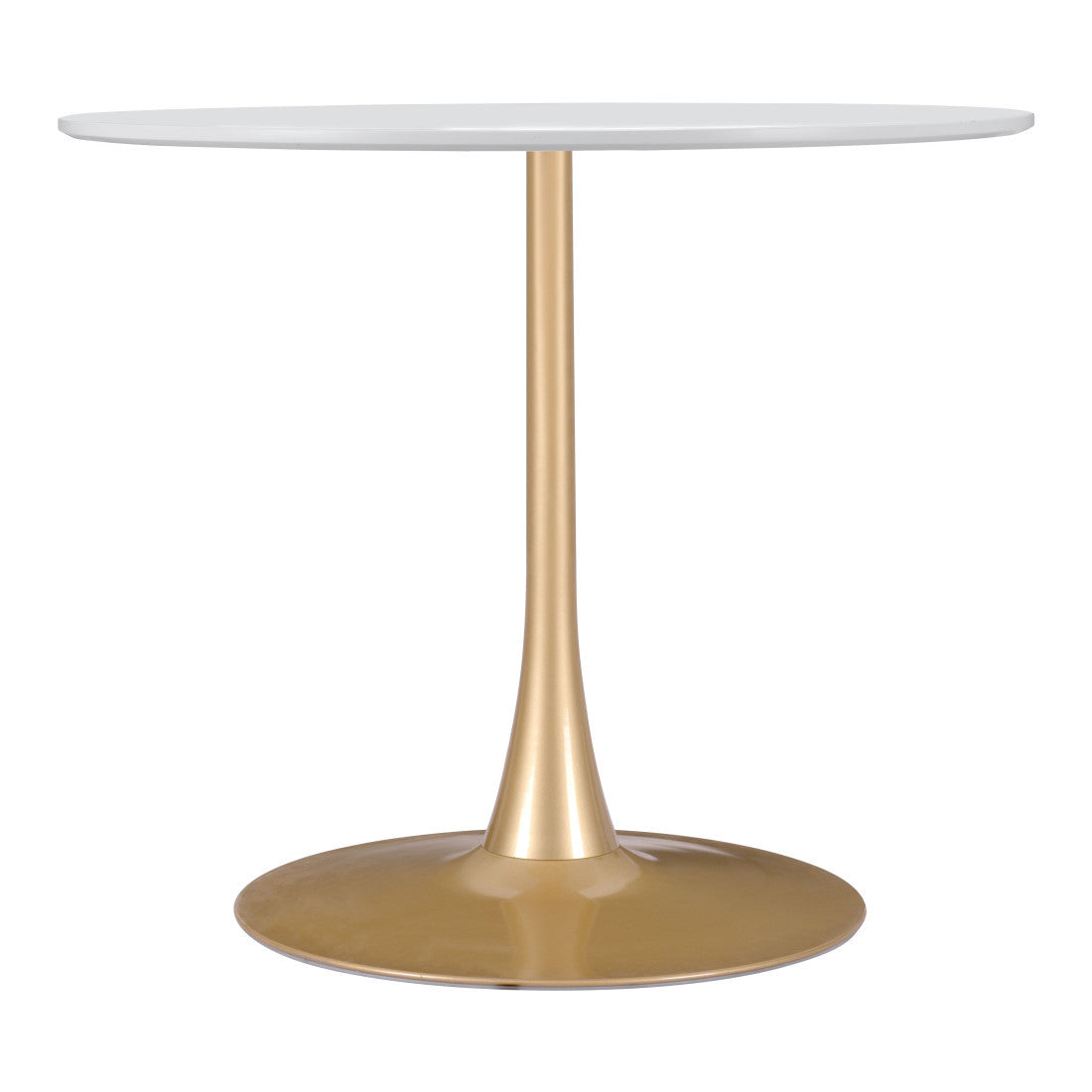 35" White and Gold Wood and Steel Pedestal Base Round Top Dining Table