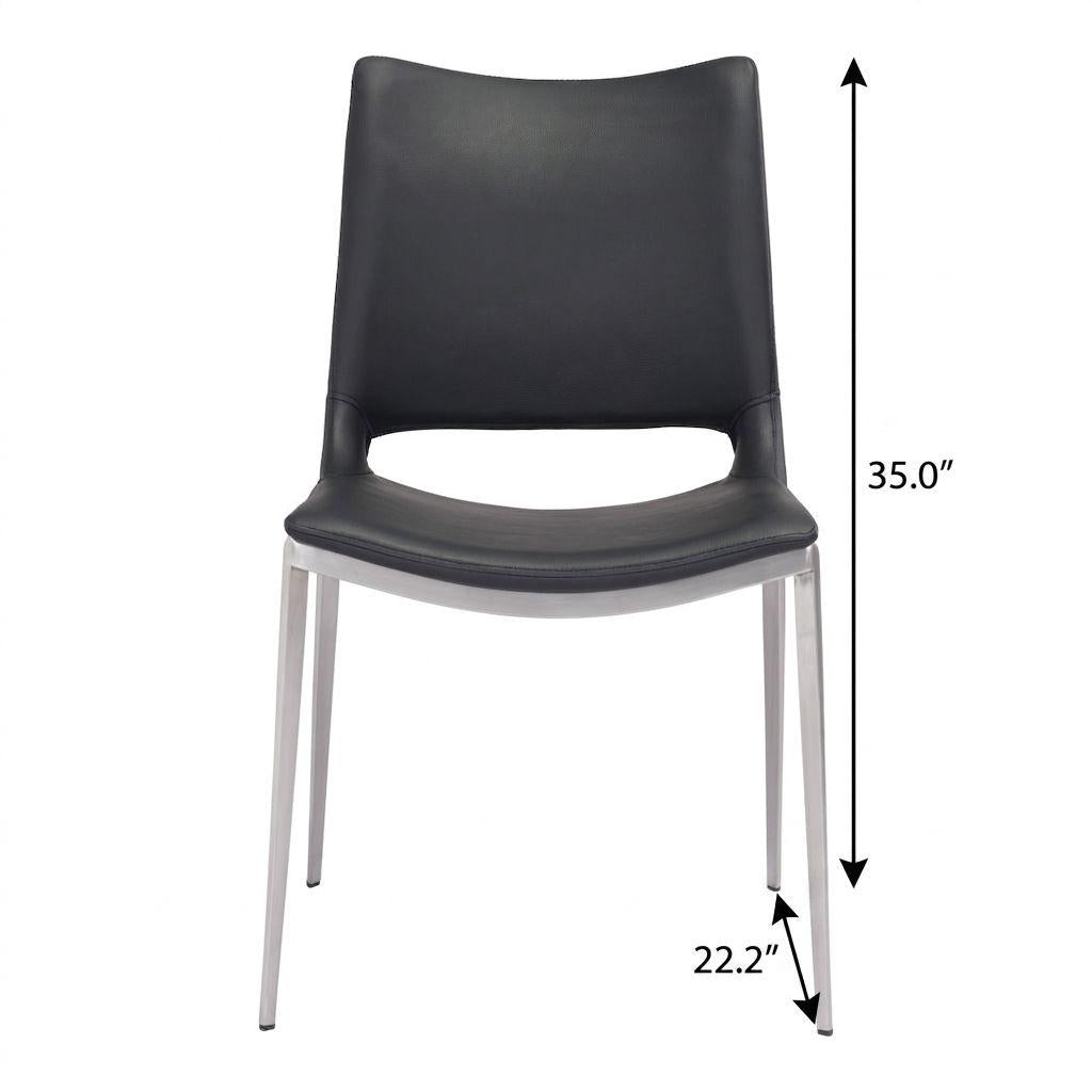 Set of Two Black And Silver Upholstered Faux Leather Open Back Dining Side Chairs