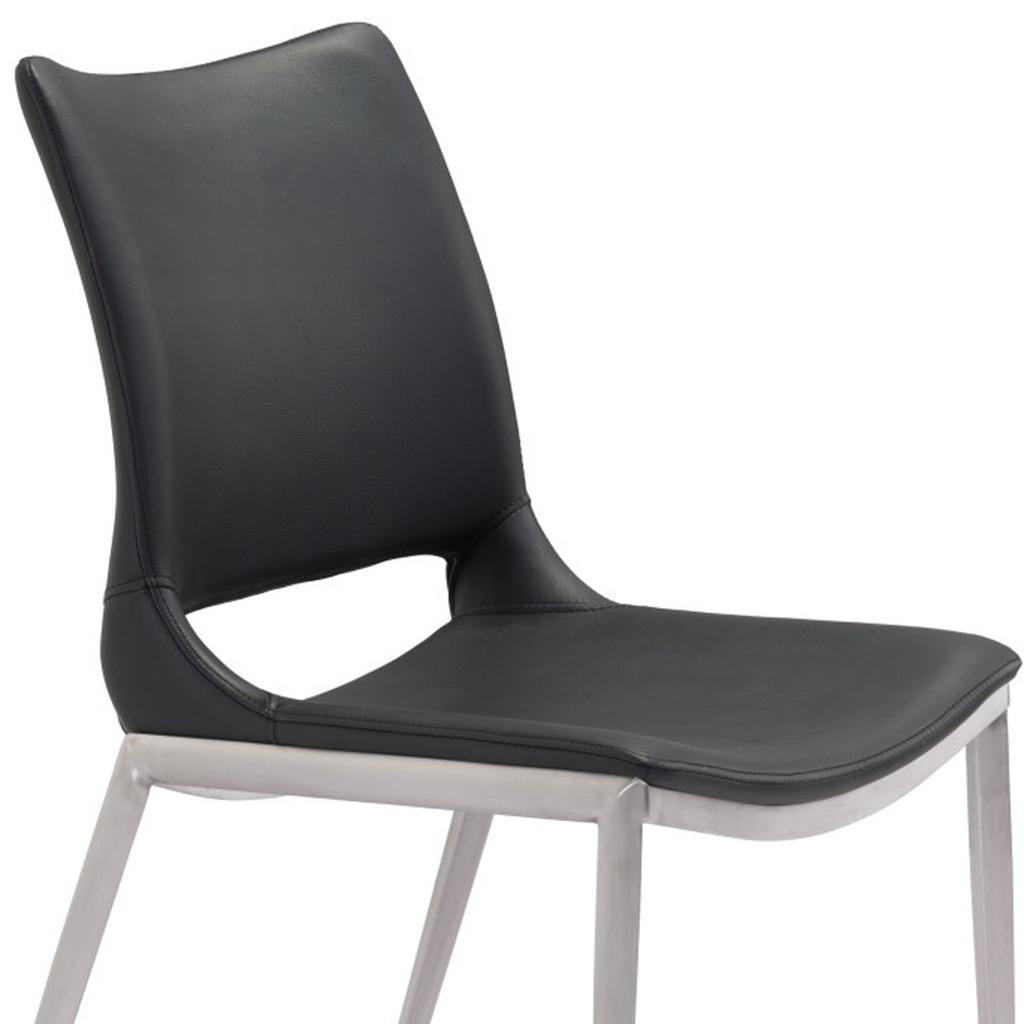 Set of Two Black And Silver Upholstered Faux Leather Open Back Dining Side Chairs