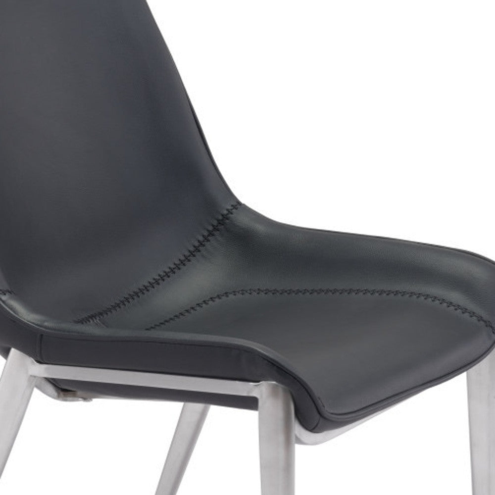 Set of Two Black and Silver Upholstered Faux Leather Dining Side Chairs