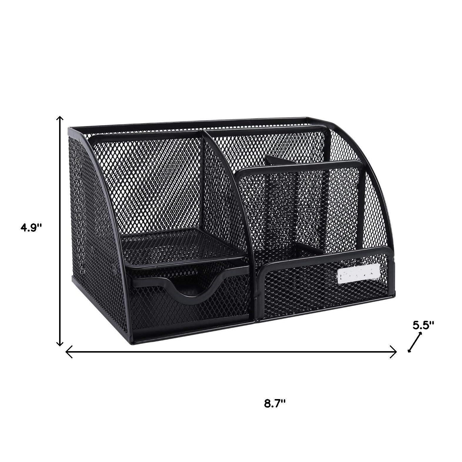9" Black Metal Desk Organizer
