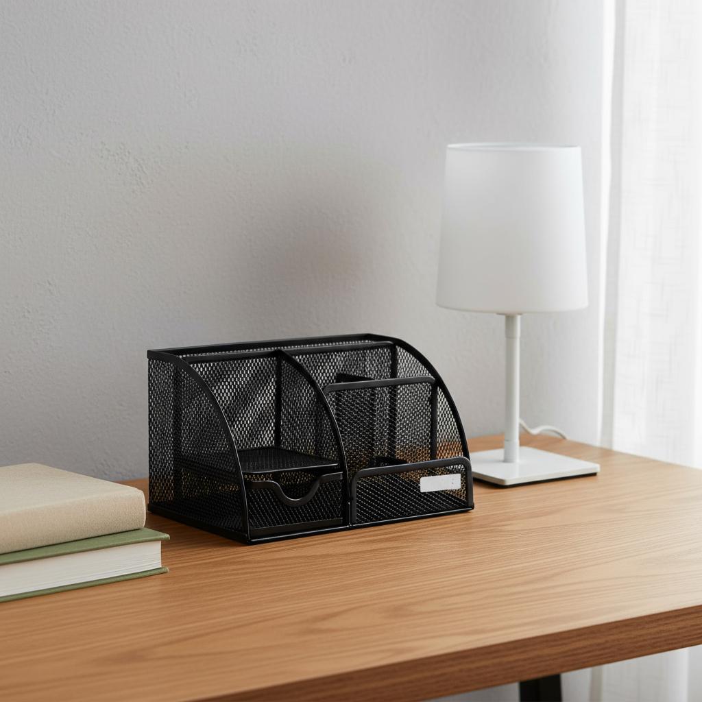 9" Black Metal Desk Organizer